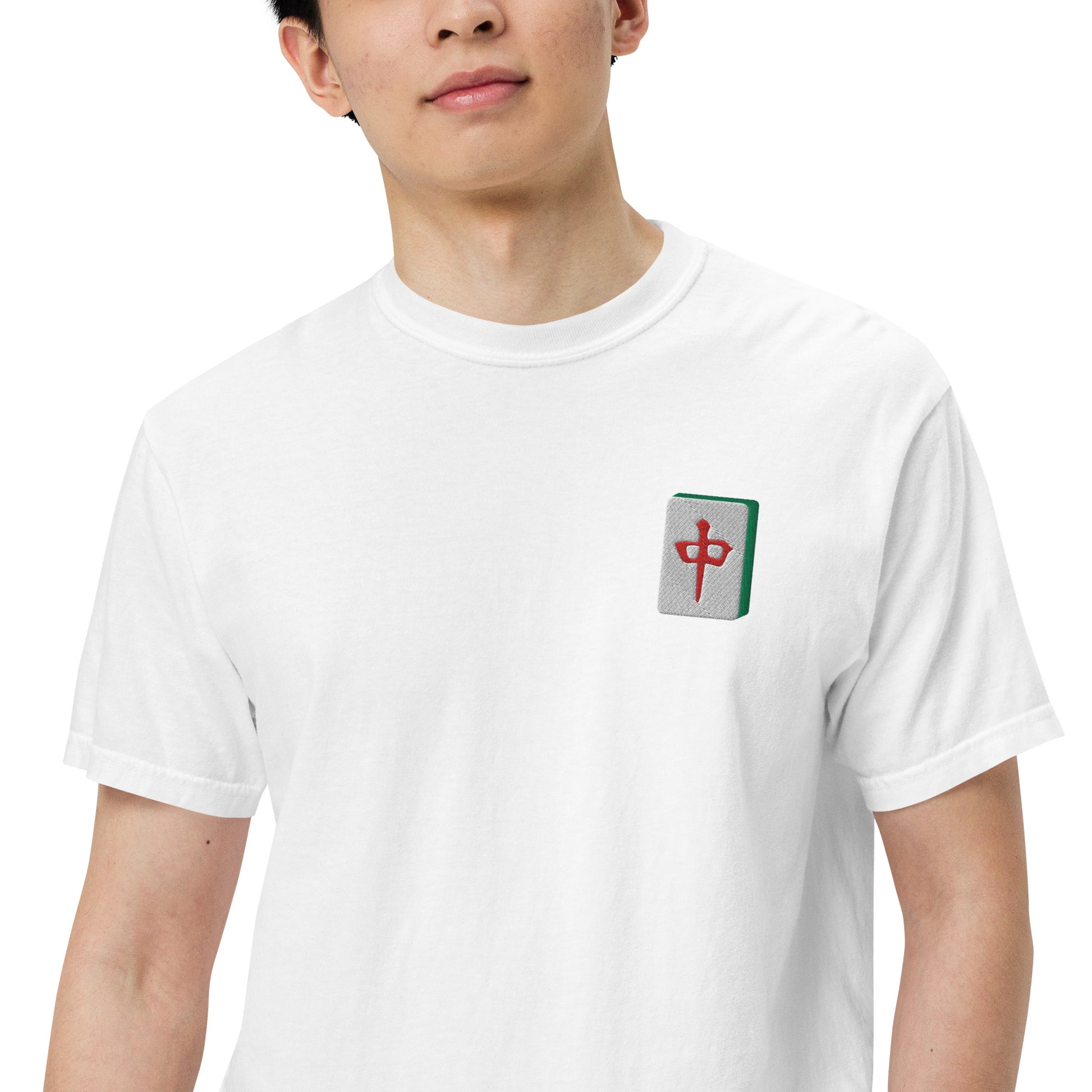 Embroidered Red Dragon Mahjong T-Shirt: 100% Cotton Apparel-T-Shirt-Bits of Aloha