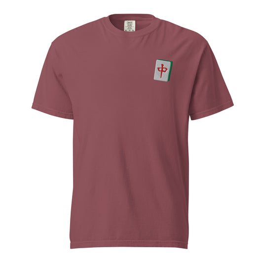 Embroidered Red Dragon Mahjong T-Shirt: 100% Cotton Apparel-T-Shirt-Bits of Aloha