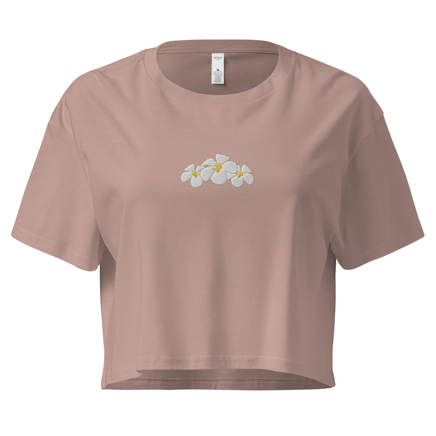 Hawaii Plumeria Embroidered Crop Top-T-Shirt-Bits of Aloha
