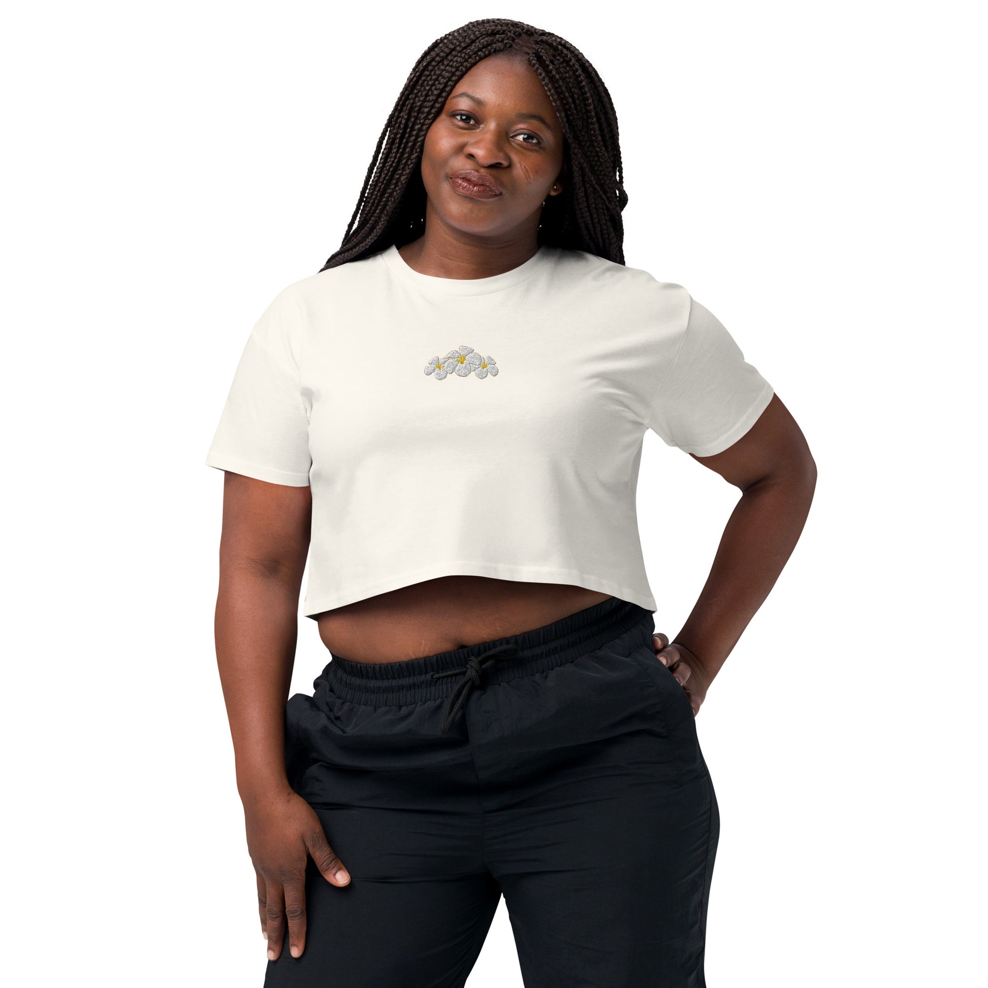 Hawaii Plumeria Embroidered Crop Top-T-Shirt-Bits of Aloha