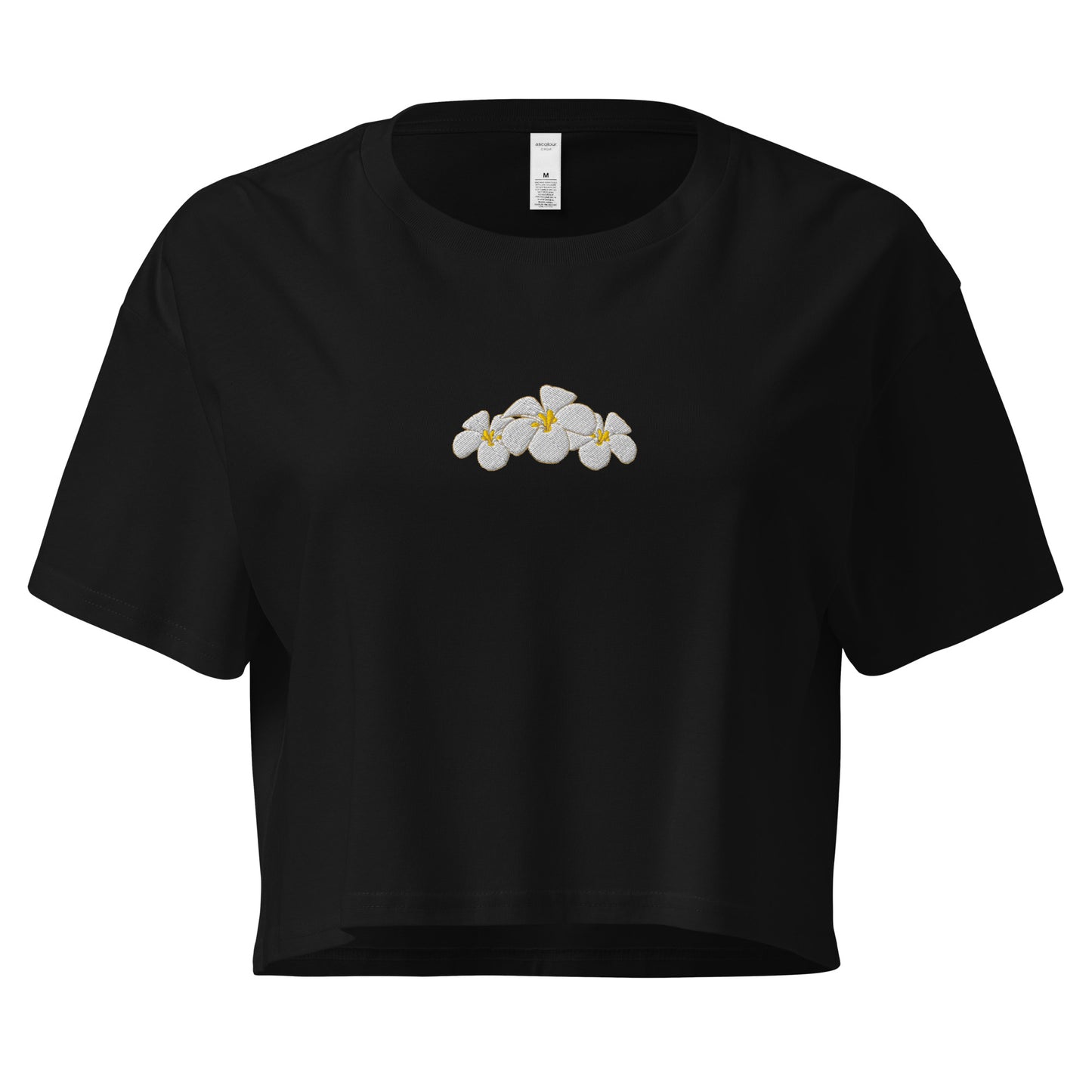 Hawaii Plumeria Embroidered Crop Top-T-Shirt-Bits of Aloha