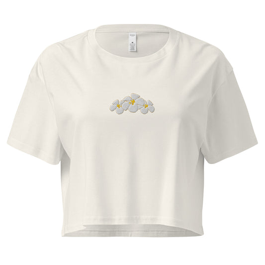 Hawaii Plumeria Embroidered Crop Top-T-Shirt-Bits of Aloha