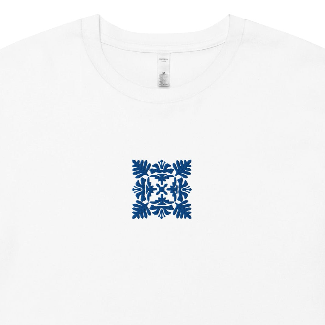 Hawaiian Blue Quilt Embroidered Women’s Crop Top-T-Shirt-Bits of Aloha