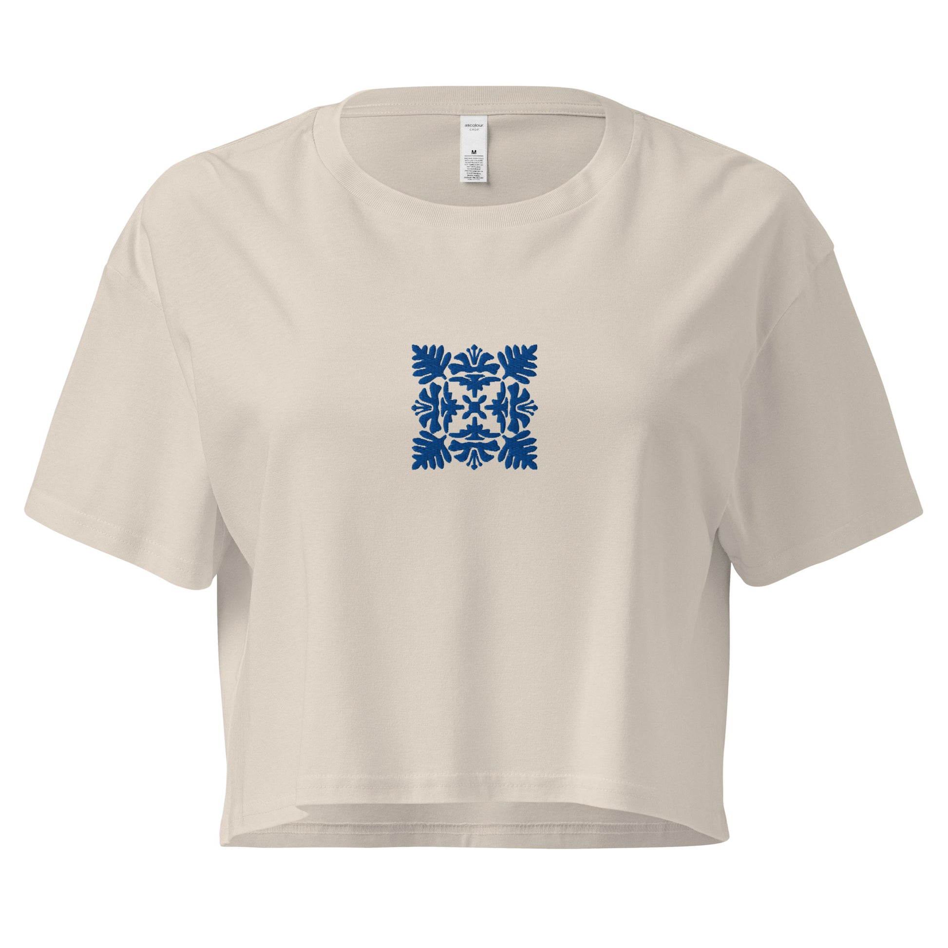 Hawaiian Blue Quilt Embroidered Women’s Crop Top-T-Shirt-Bits of Aloha