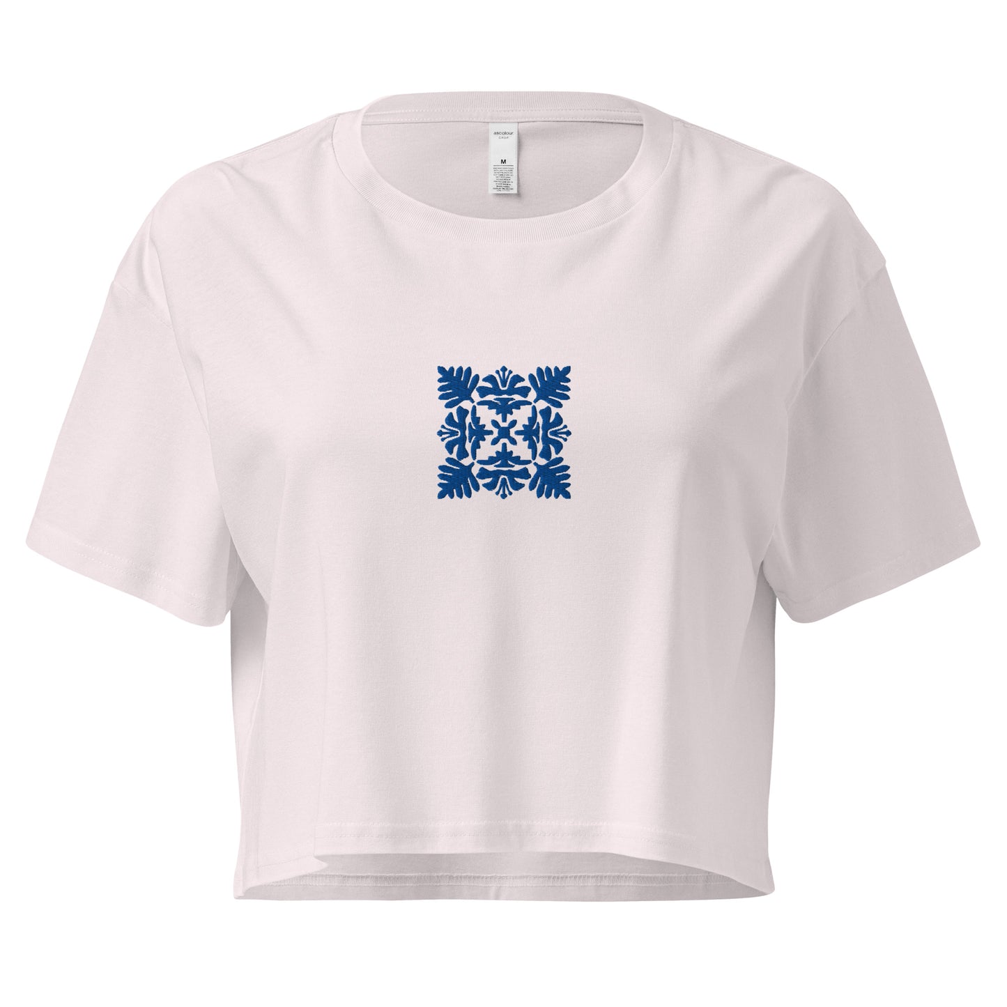 Hawaiian Blue Quilt Embroidered Women’s Crop Top-T-Shirt-Bits of Aloha