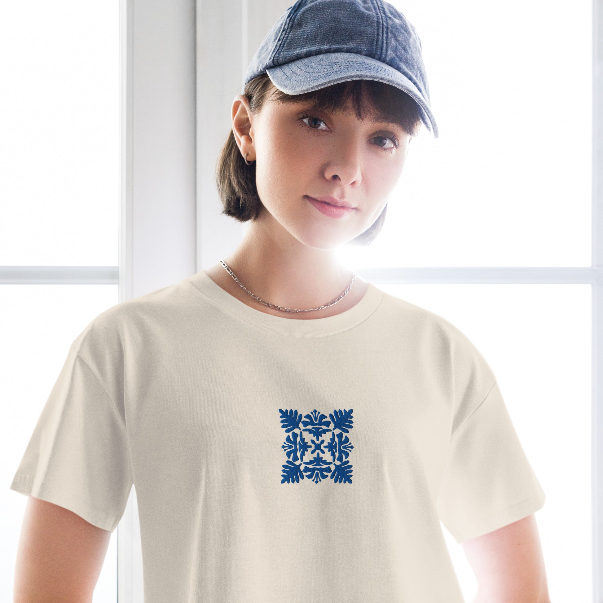 Hawaiian Blue Quilt Embroidered Women’s Crop Top-T-Shirt-Bits of Aloha