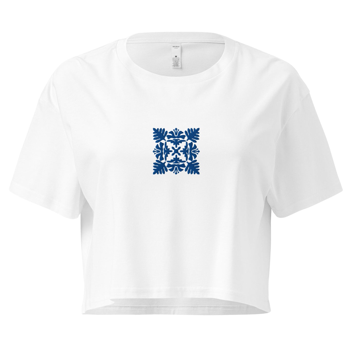 Hawaiian Blue Quilt Embroidered Women’s Crop Top-T-Shirt-Bits of Aloha