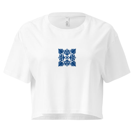 Hawaiian Blue Quilt Embroidered Women’s Crop Top-T-Shirt-Bits of Aloha