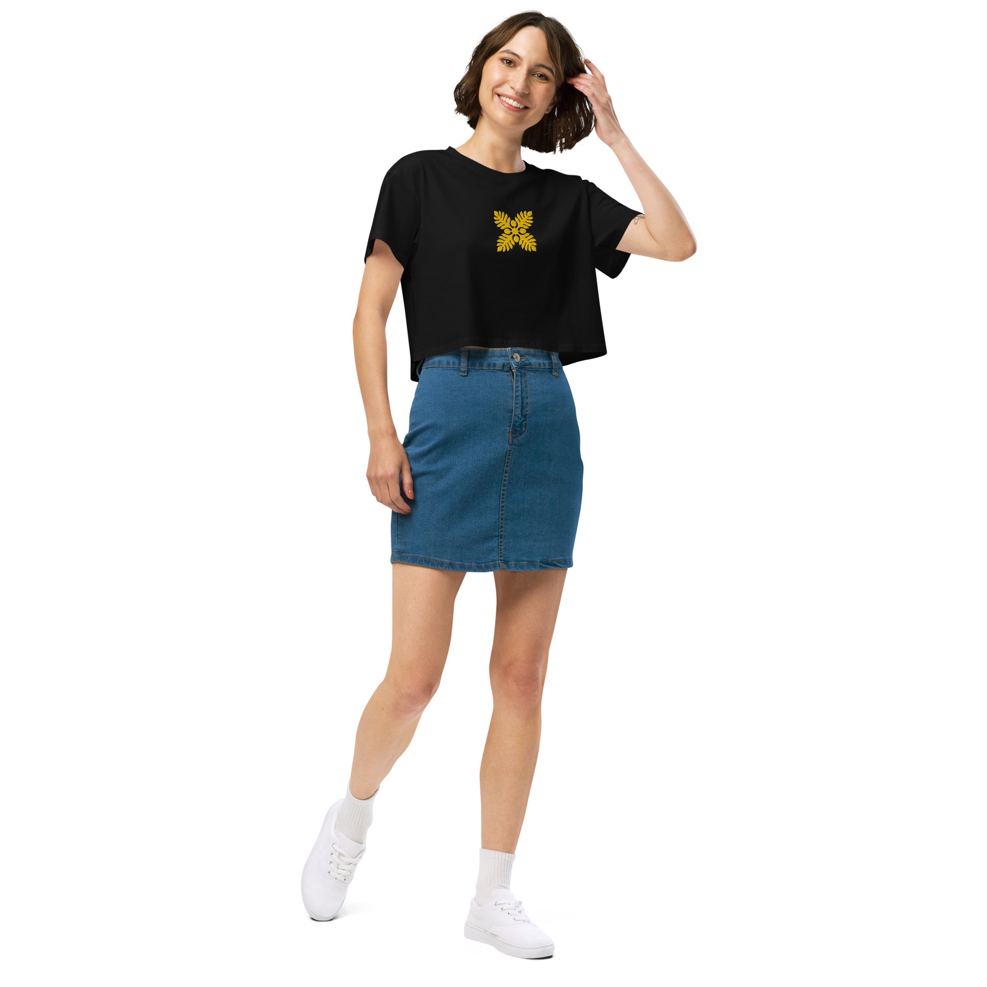Hawaiian Breadfruit Quilt Embroidered Women’s Crop Top-T-Shirt-Bits of Aloha