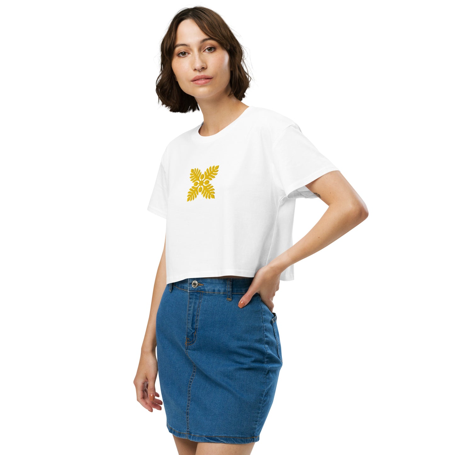 Hawaiian Breadfruit Quilt Embroidered Women’s Crop Top-T-Shirt-Bits of Aloha