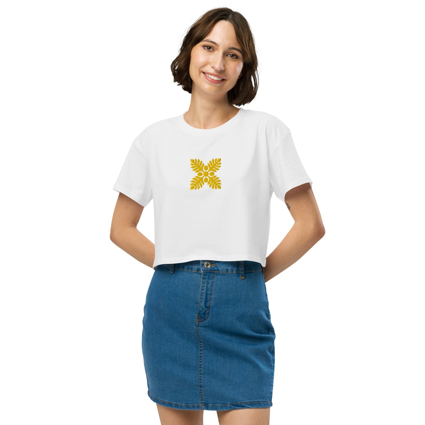 Hawaiian Breadfruit Quilt Embroidered Women’s Crop Top-T-Shirt-Bits of Aloha