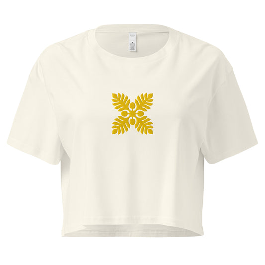 Hawaiian Breadfruit Quilt Embroidered Women’s Crop Top-T-Shirt-Bits of Aloha