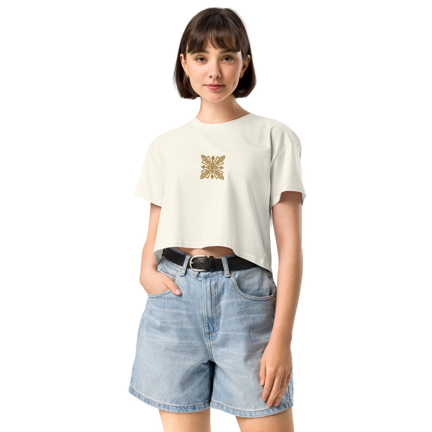Hawaiian Gold Quilt Embroidered Women’s Crop Top-T-Shirt-Bits of Aloha