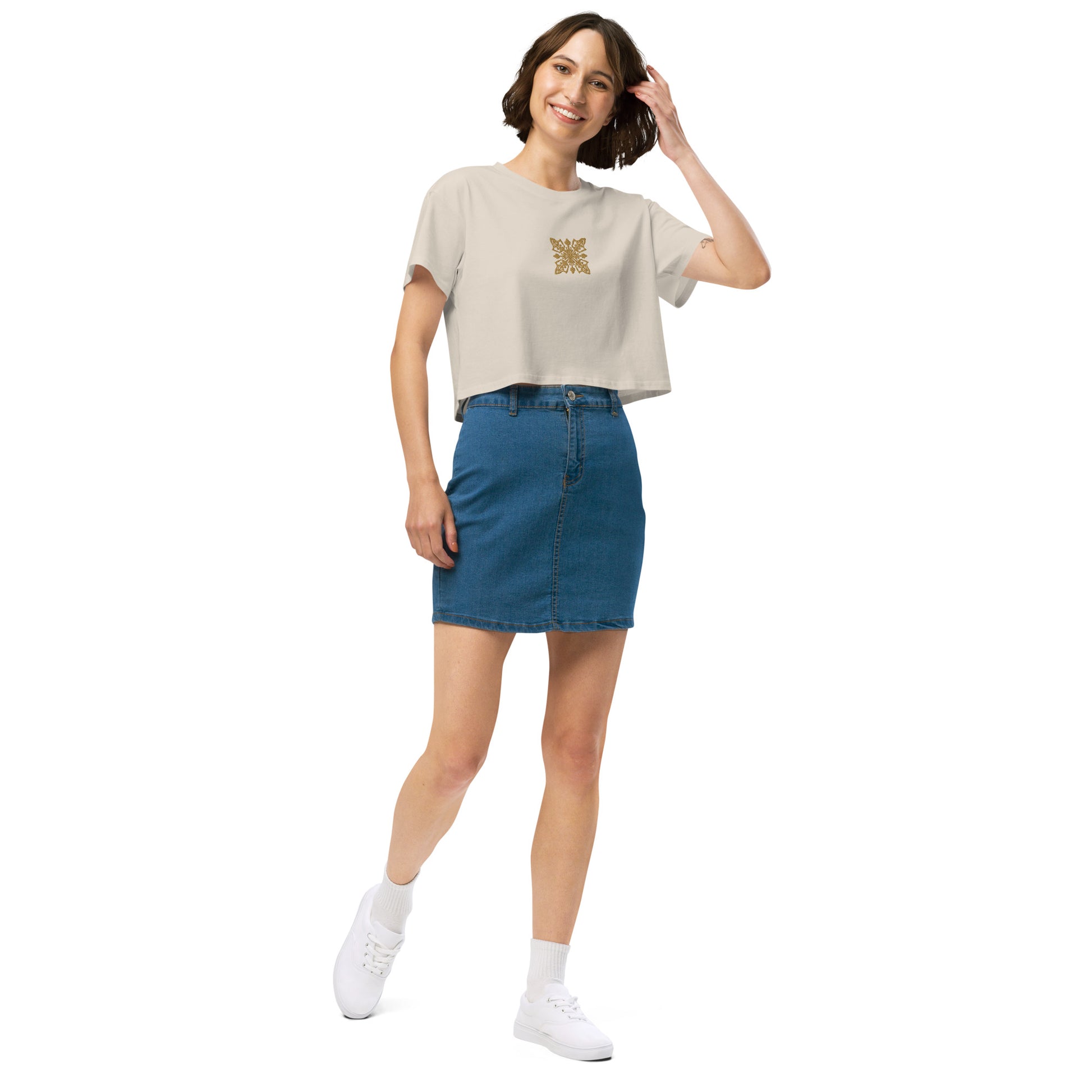 Hawaiian Gold Quilt Embroidered Women’s Crop Top-T-Shirt-Bits of Aloha