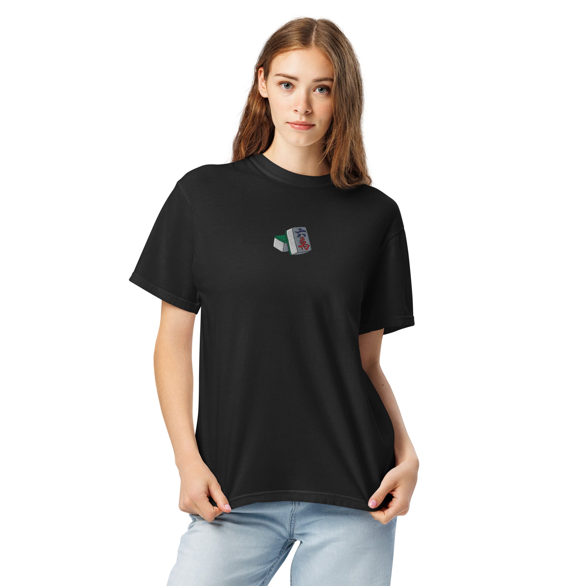 Lucky Number Six Mahjong Embroidered T-Shirt: 100% Cotton, Relaxed Fit-T-Shirt-Bits of Aloha