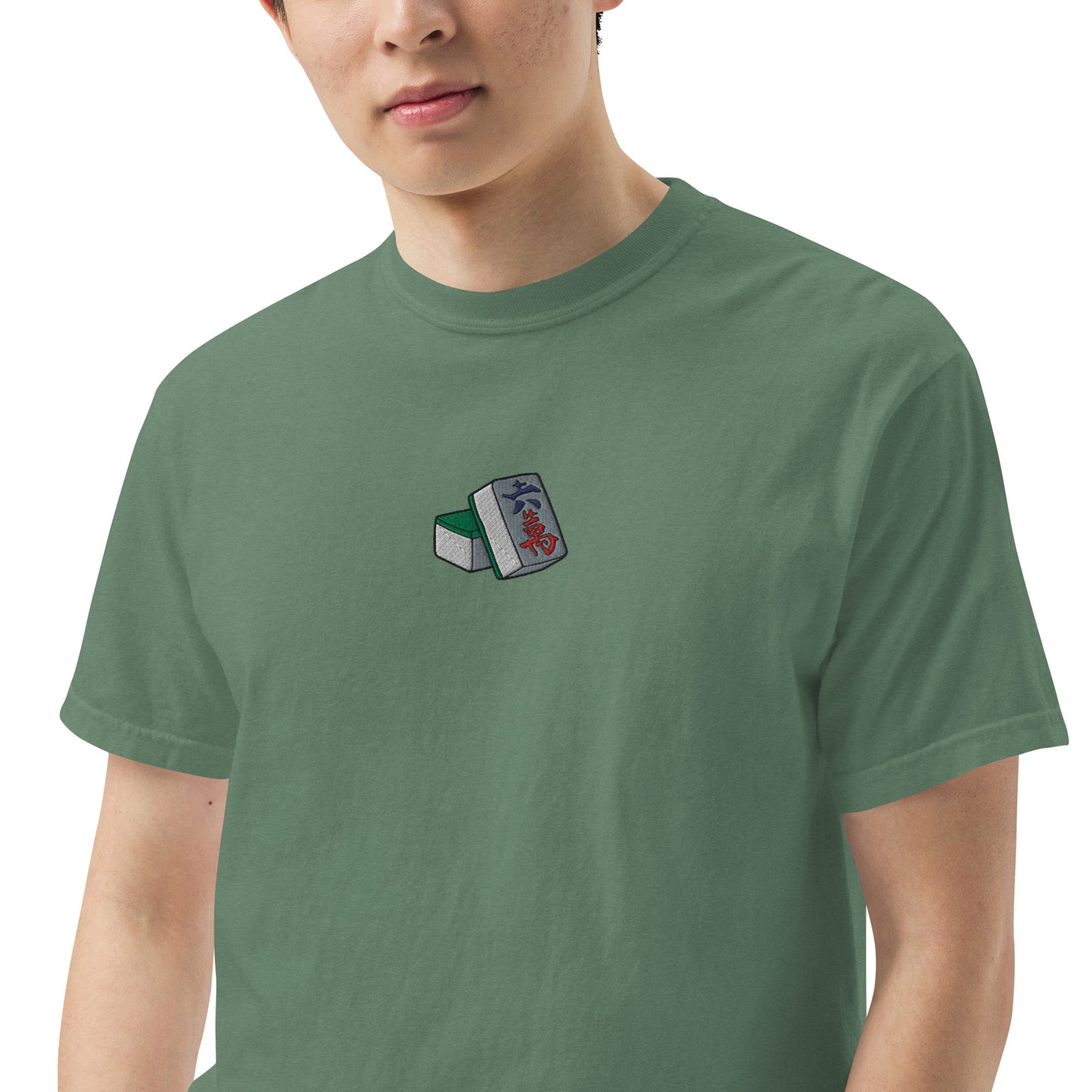 Lucky Number Six Mahjong Embroidered T-Shirt: 100% Cotton, Relaxed Fit-T-Shirt-Bits of Aloha