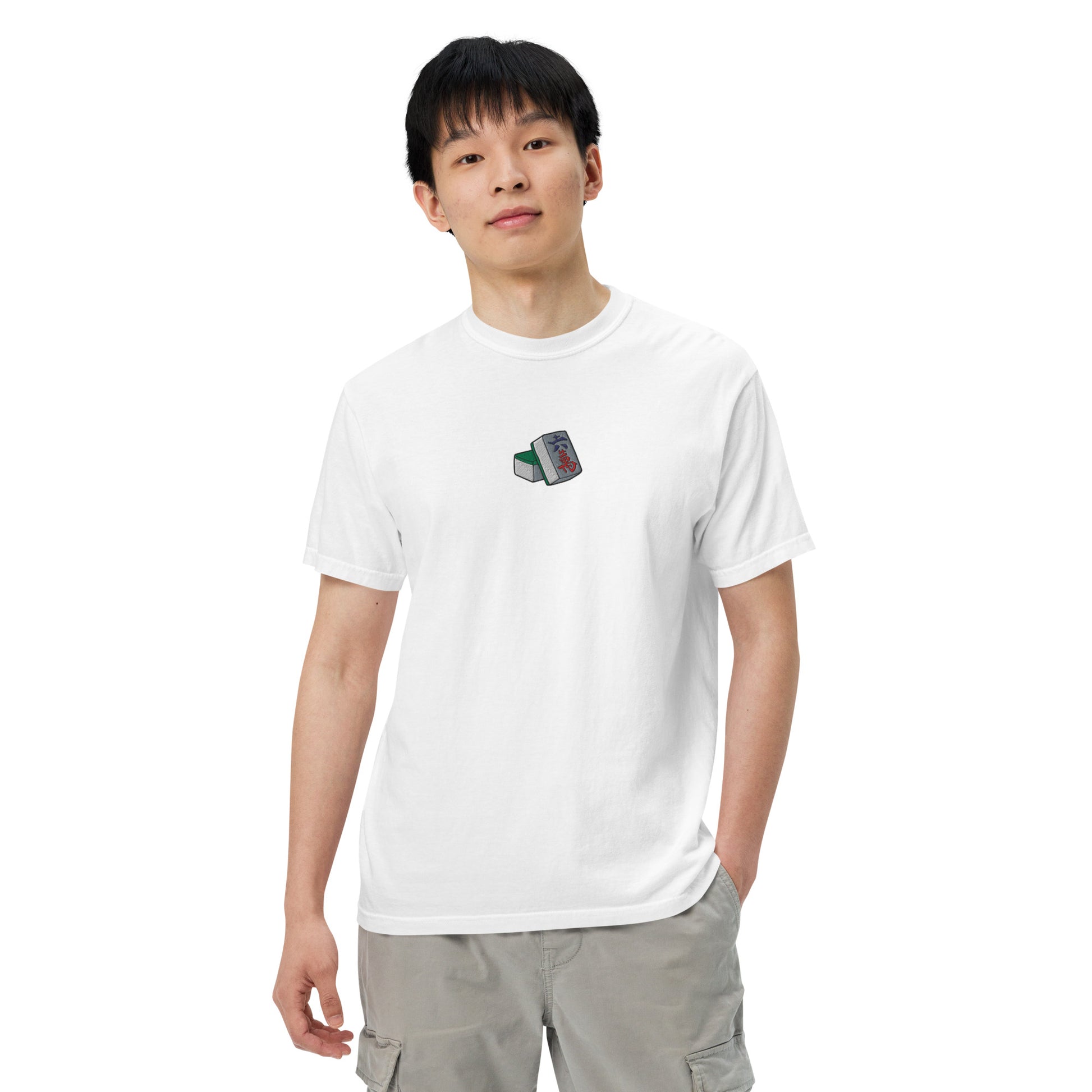 Lucky Number Six Mahjong Embroidered T-Shirt: 100% Cotton, Relaxed Fit-T-Shirt-Bits of Aloha