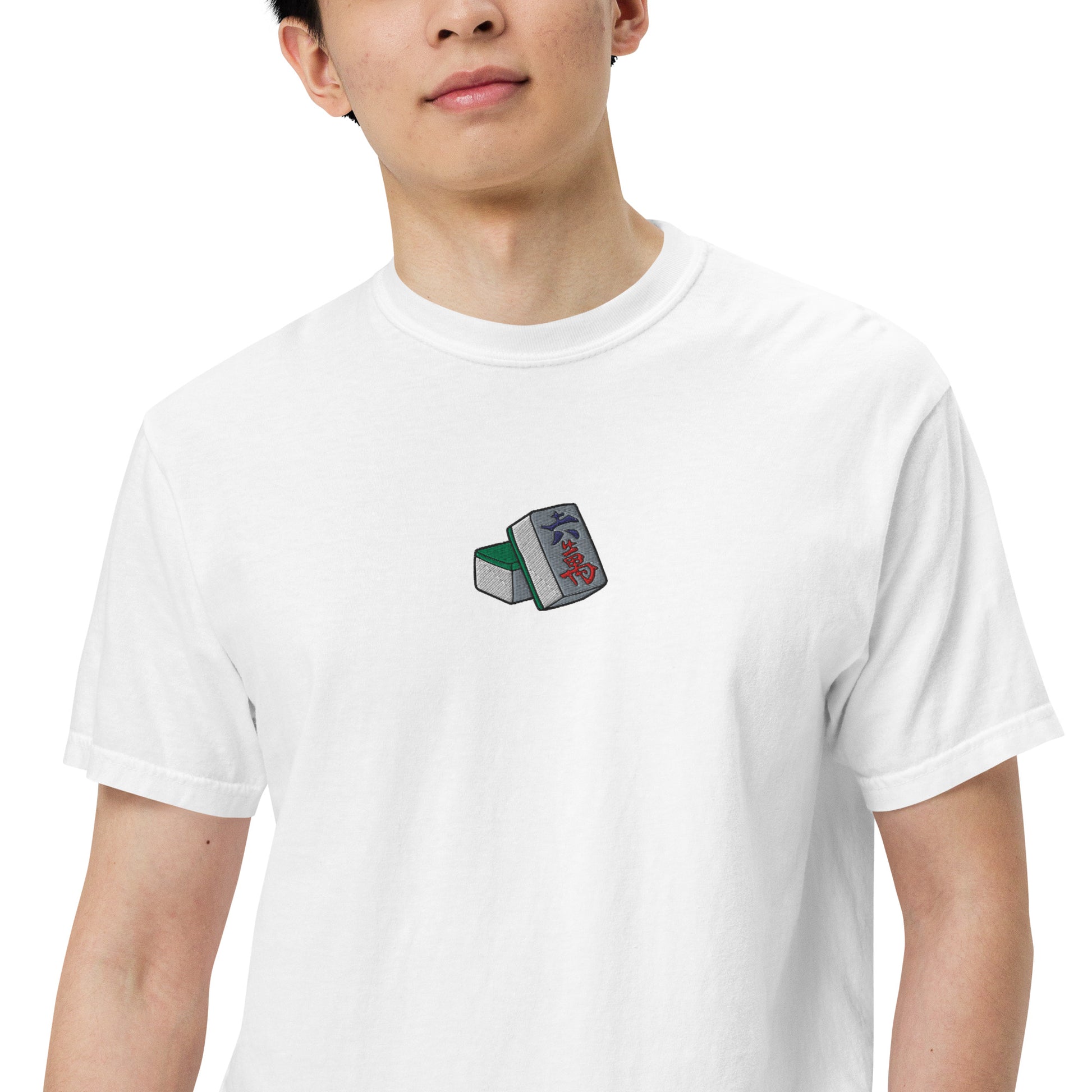 Lucky Number Six Mahjong Embroidered T-Shirt: 100% Cotton, Relaxed Fit-T-Shirt-Bits of Aloha