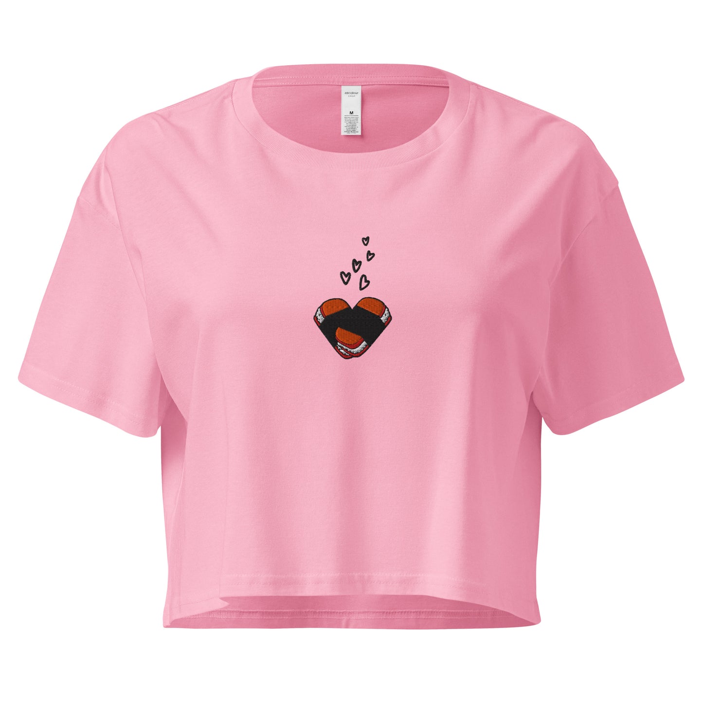 Musubi Heart Embroidered Crop Top – Hawaiian Tee for Musubi Lovers-T-Shirt-Bits of Aloha
