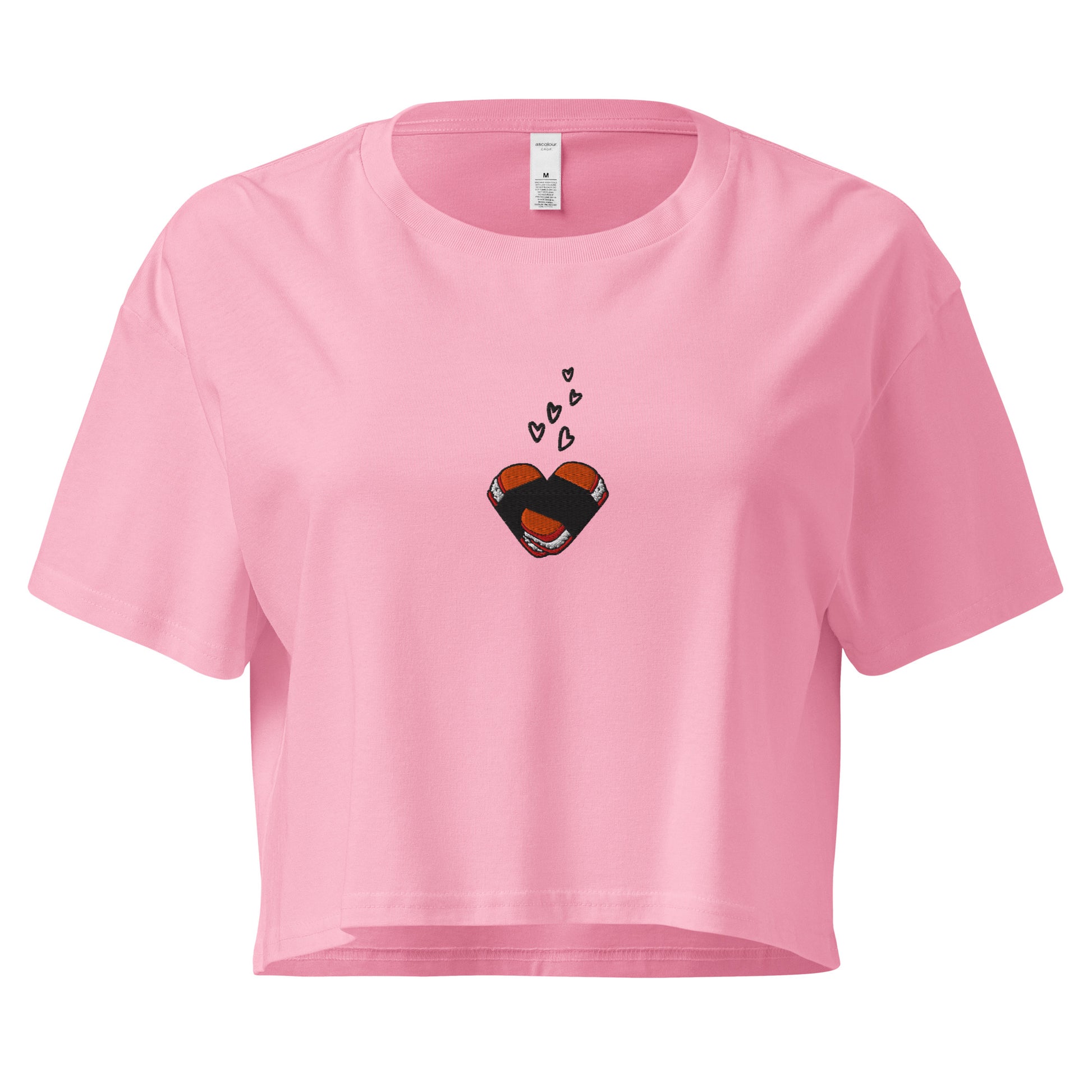 Musubi Heart Embroidered Crop Top – Hawaiian Tee for Musubi Lovers-T-Shirt-Bits of Aloha