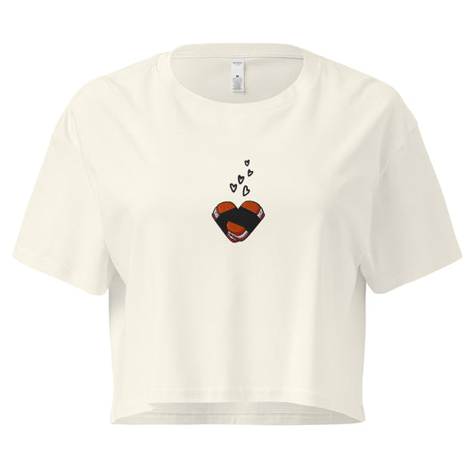 Musubi Heart Embroidered Crop Top – Hawaiian Tee for Musubi Lovers-T-Shirt-Bits of Aloha