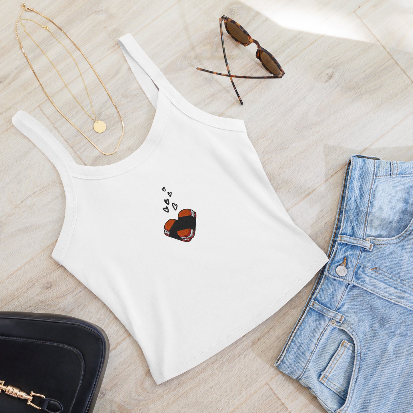 Musubi Heart Embroidered Micro Rib Tank Top for Musubi Lovers-Tank Top-Bits of Aloha