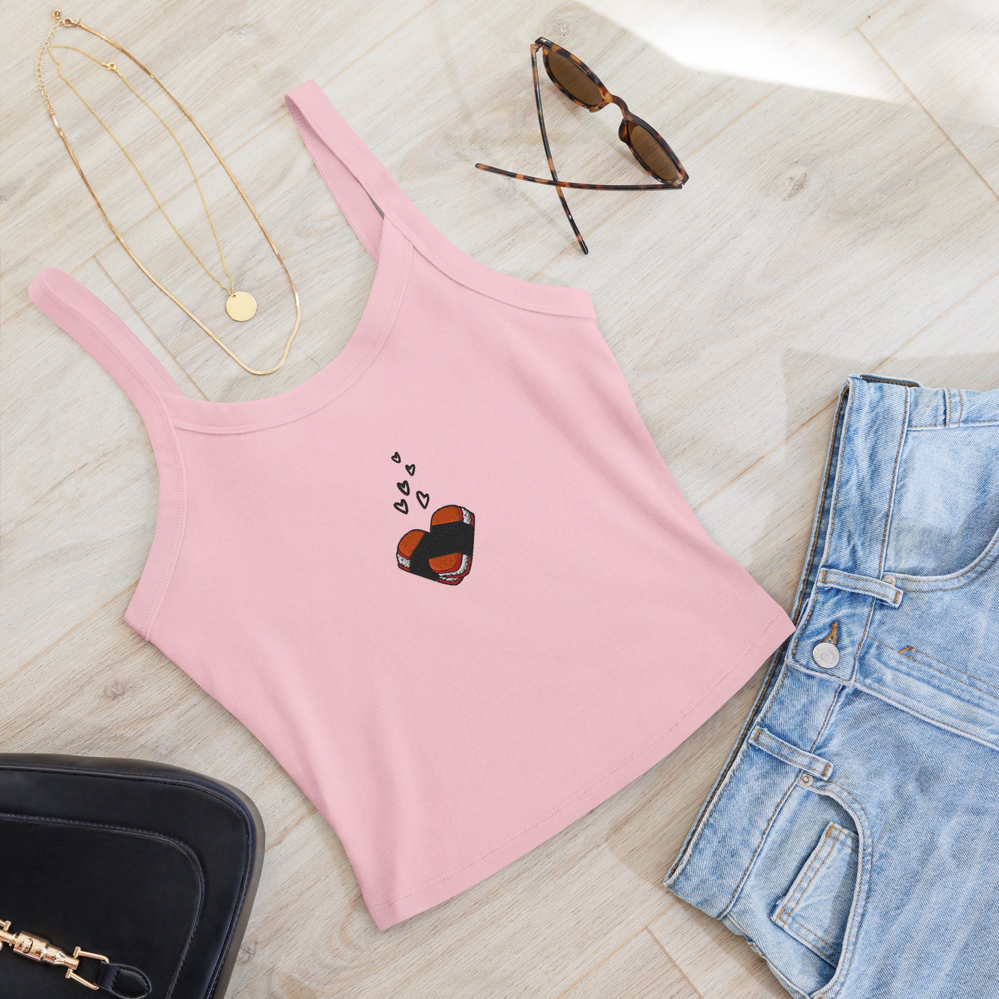 Musubi Heart Embroidered Micro Rib Tank Top for Musubi Lovers-Tank Top-Bits of Aloha