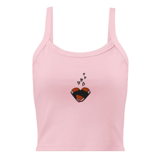 Musubi Heart Embroidered Micro Rib Tank Top for Musubi Lovers-Tank Top-Bits of Aloha