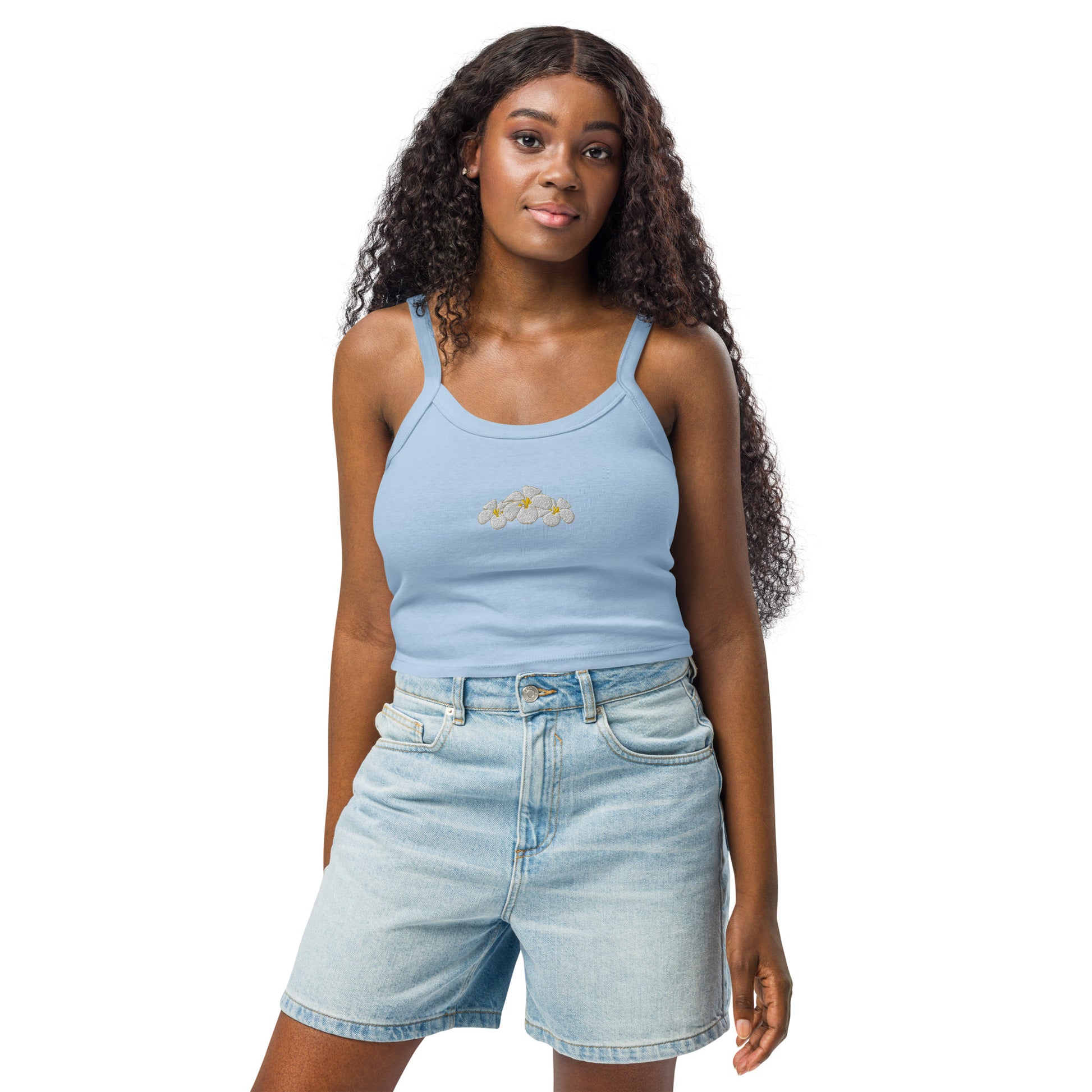 Plumeria Embroidered Rib Tank Top-Tank Top-Bits of Aloha
