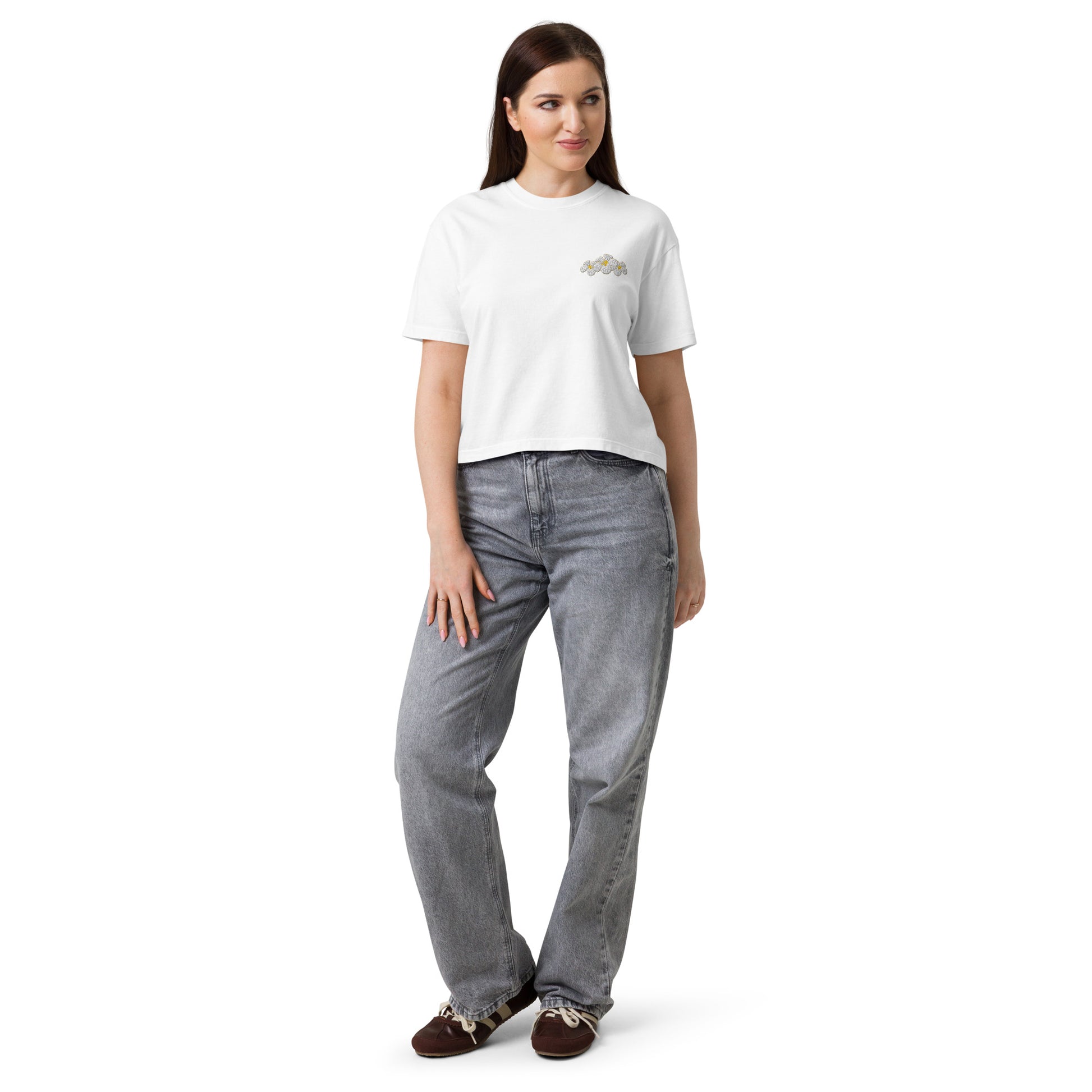 Plumeria Premium Embroidered Boxy T-Shirt-T-Shirt-Bits of Aloha