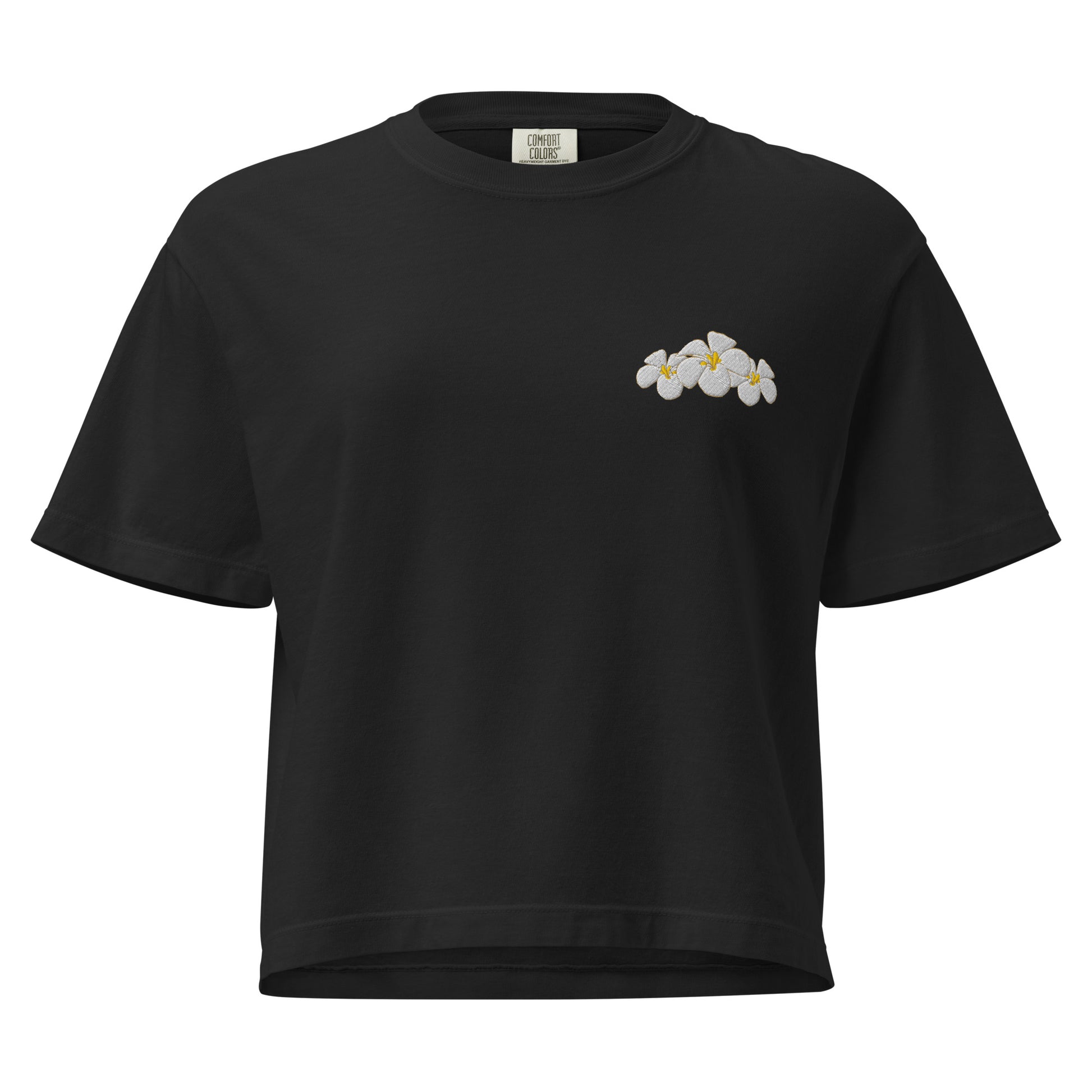 Plumeria Premium Embroidered Boxy T-Shirt-T-Shirt-Bits of Aloha