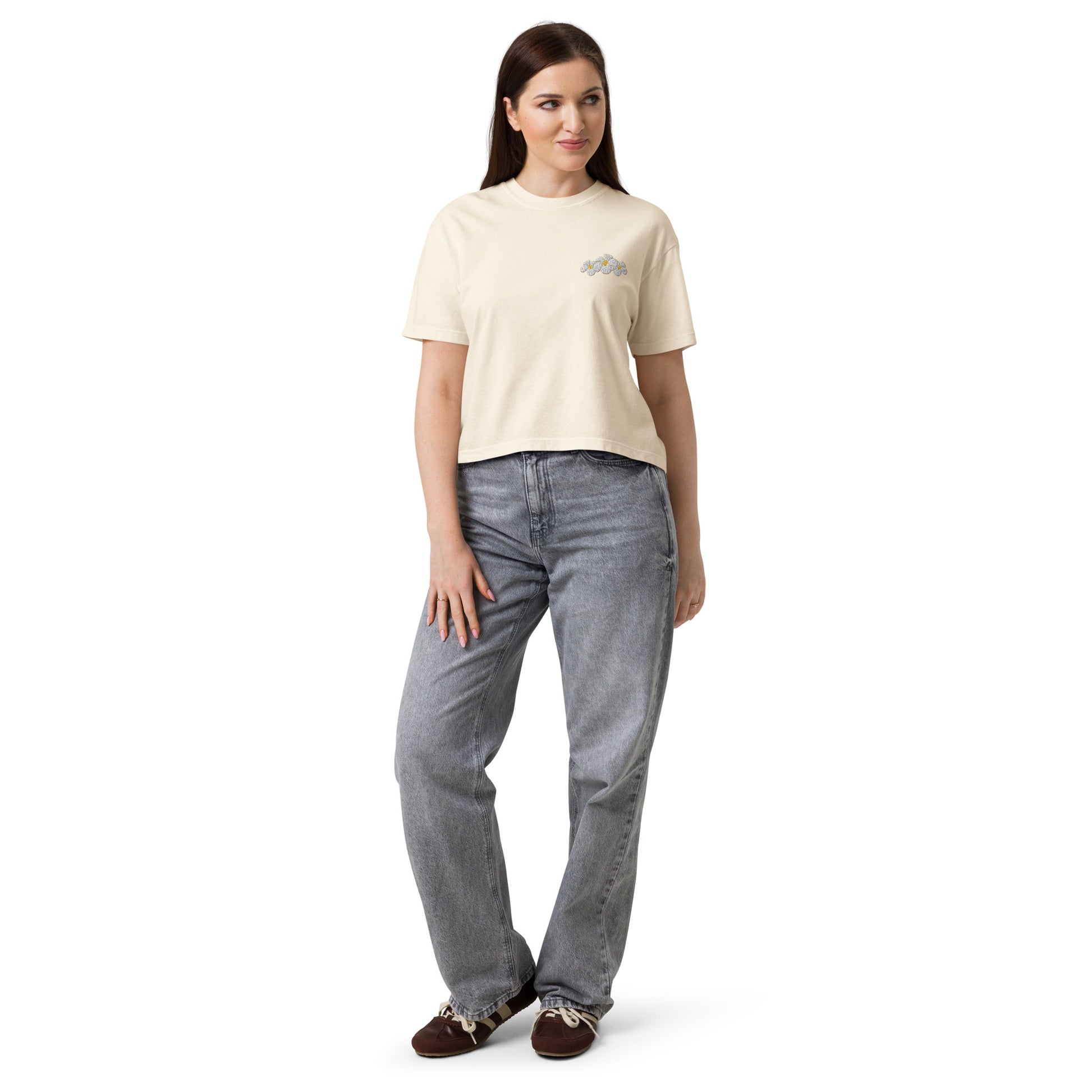 Plumeria Premium Embroidered Boxy T-Shirt-T-Shirt-Bits of Aloha
