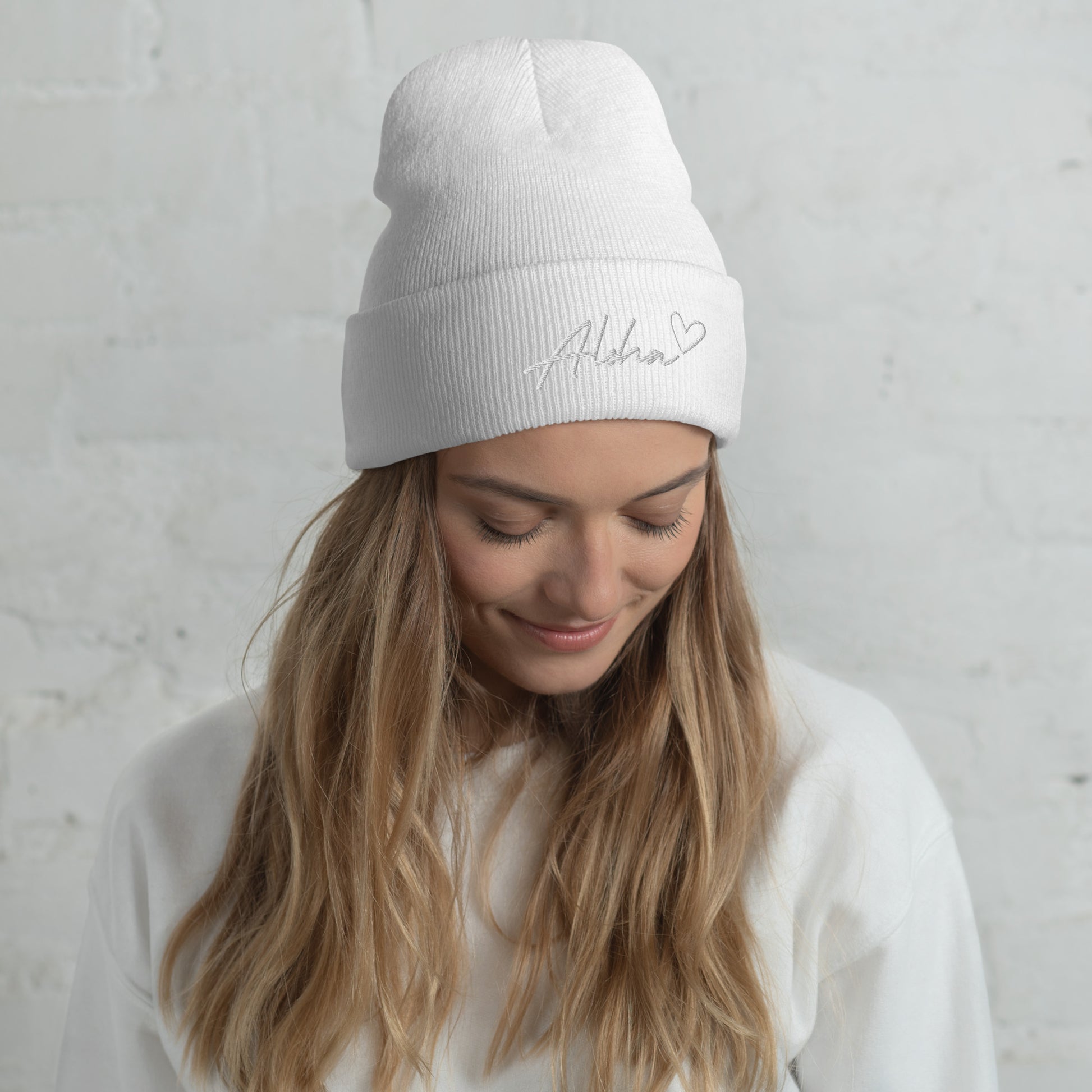 Aloha Love Embroidered Cuffed Beanie Winter Hawaii Aloha Vibes-Hat-Bits of Aloha