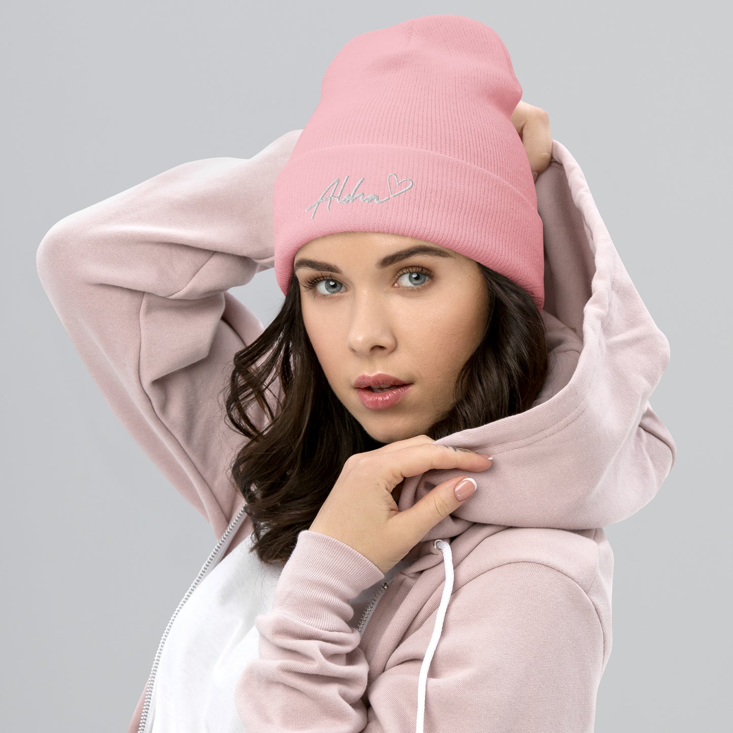 Aloha Love Embroidered Cuffed Beanie Winter Hawaii Aloha Vibes-Hat-Bits of Aloha