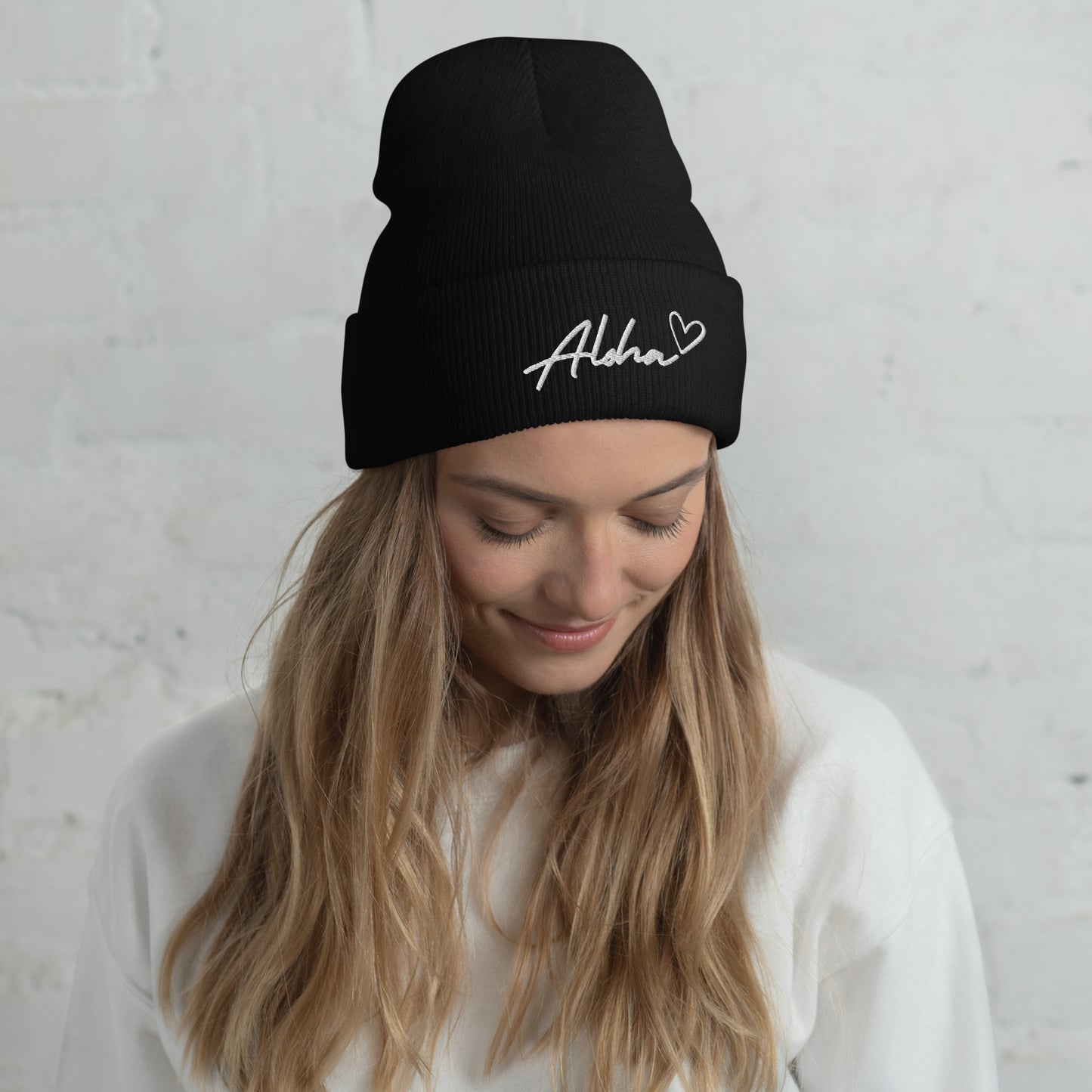 Aloha Love Embroidered Cuffed Beanie Winter Hawaii Aloha Vibes-Hat-Bits of Aloha