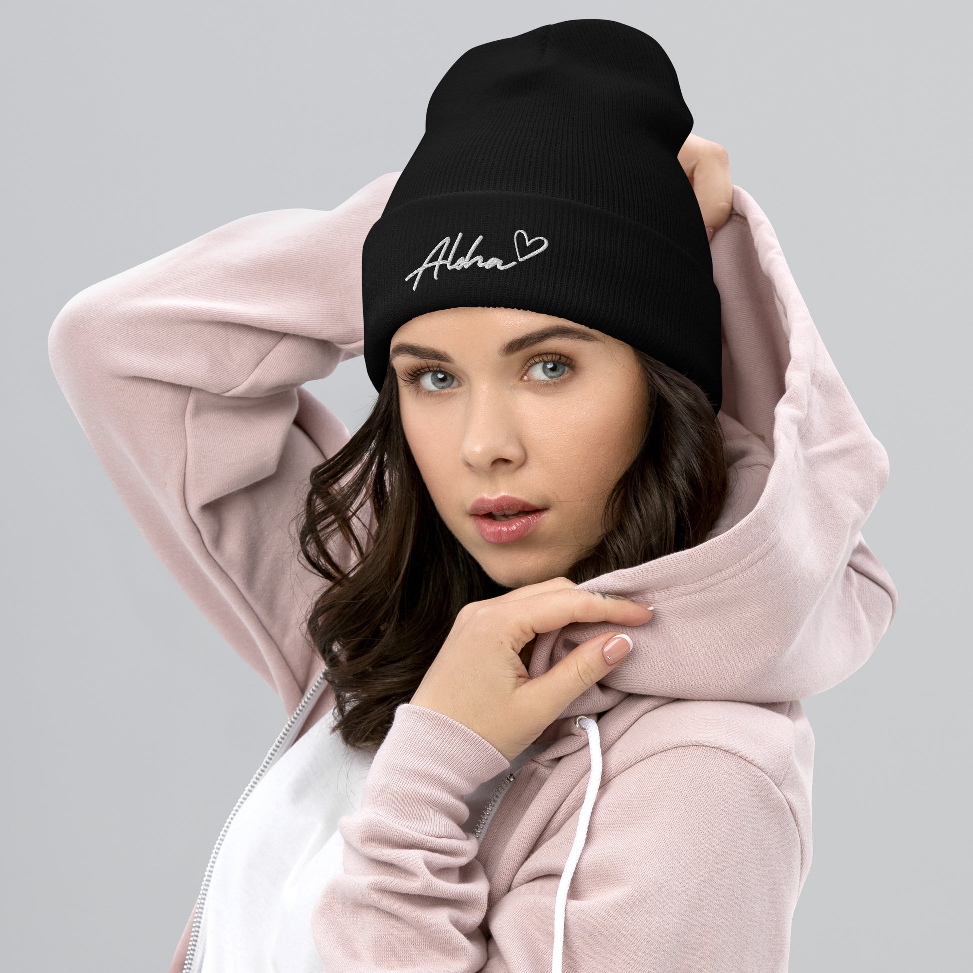 Aloha Love Embroidered Cuffed Beanie Winter Hawaii Aloha Vibes-Hat-Bits of Aloha