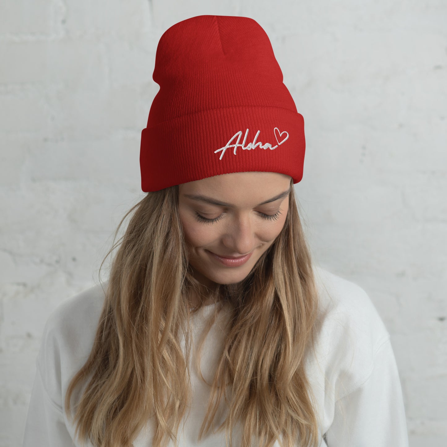 Aloha Love Embroidered Cuffed Beanie Winter Hawaii Aloha Vibes-Hat-Bits of Aloha