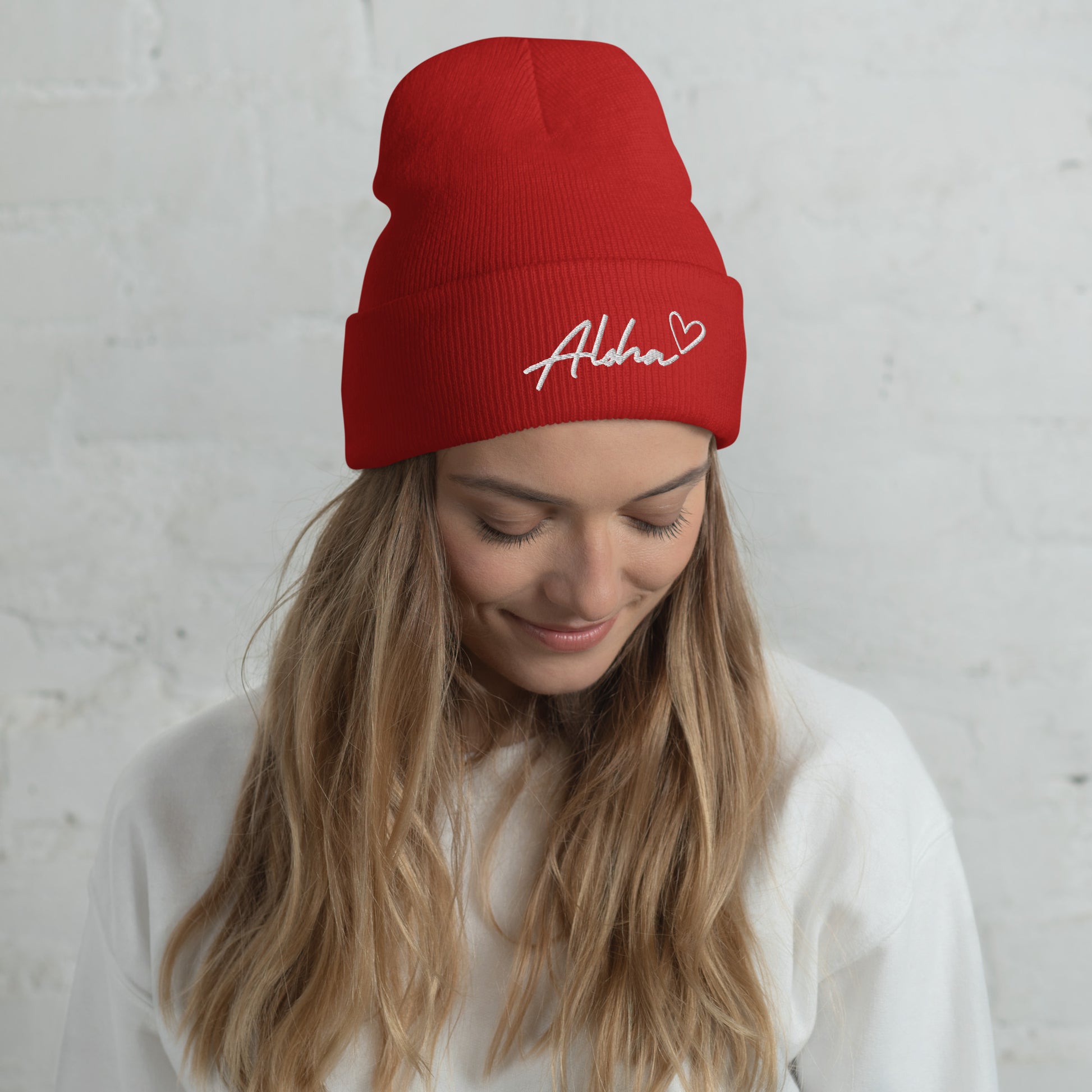 Aloha Love Embroidered Cuffed Beanie Winter Hawaii Aloha Vibes-Hat-Bits of Aloha