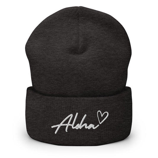 Aloha Love Embroidered Cuffed Beanie Winter Hawaii Aloha Vibes-Hat-Bits of Aloha