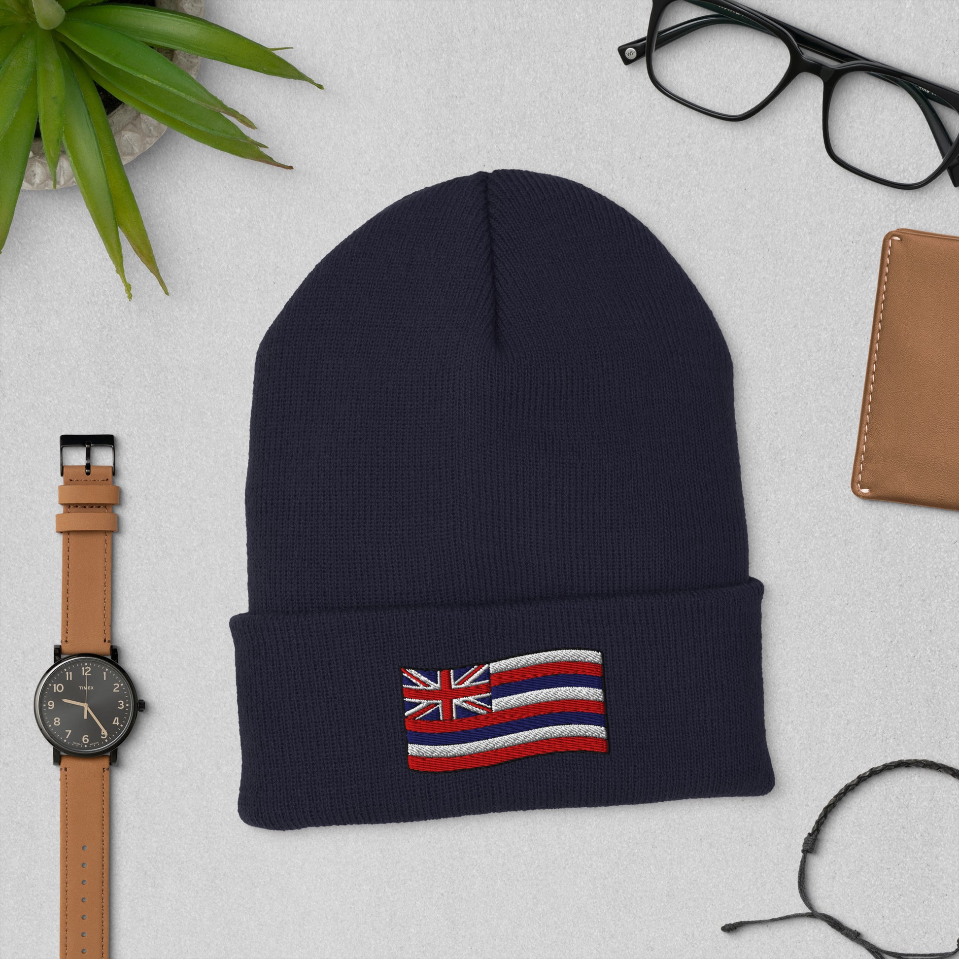 Bits of Aloha Embroidered Flag of Hawai'i Cuffed Beanie-Hat-Bits of Aloha