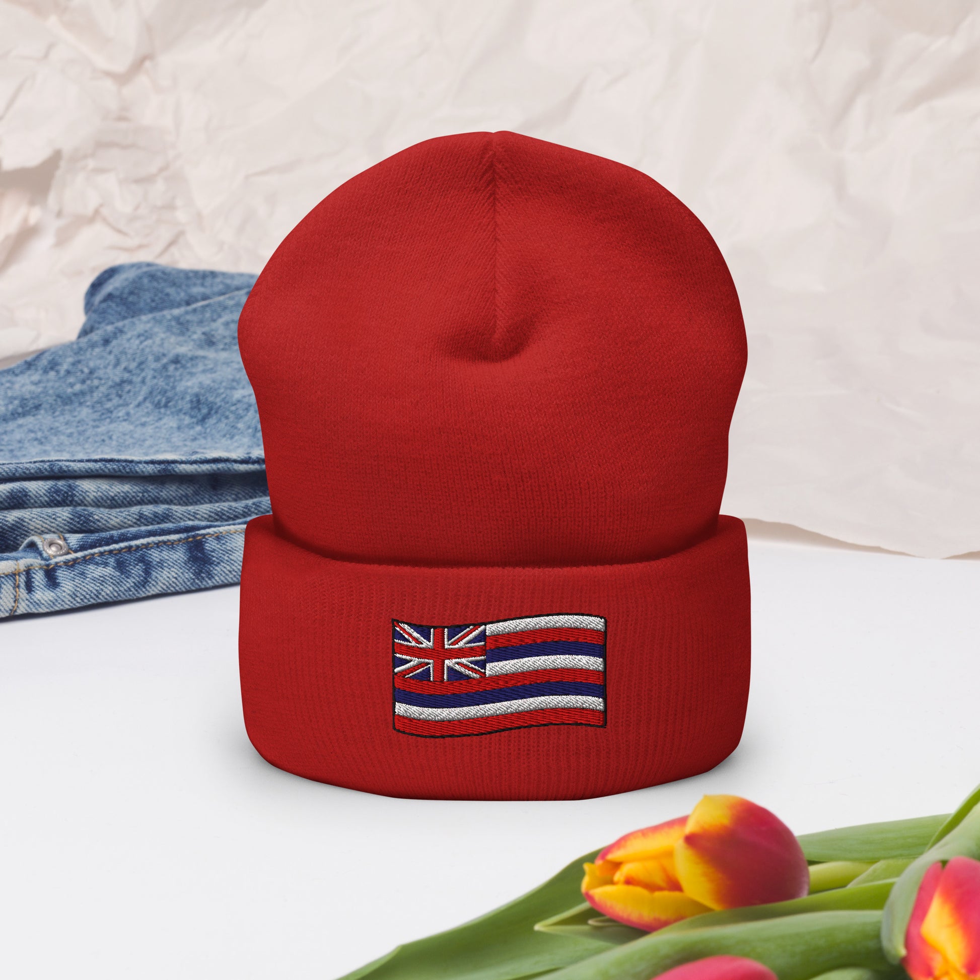 Bits of Aloha Embroidered Flag of Hawai'i Cuffed Beanie-Hat-Bits of Aloha