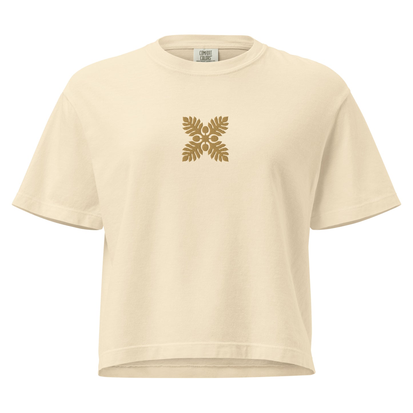 Embroidered Hawaiian Breadfruit Quilt Boxy Tee – Premium Cotton by Bits of Aloha-T-Shirt-Bits of Aloha