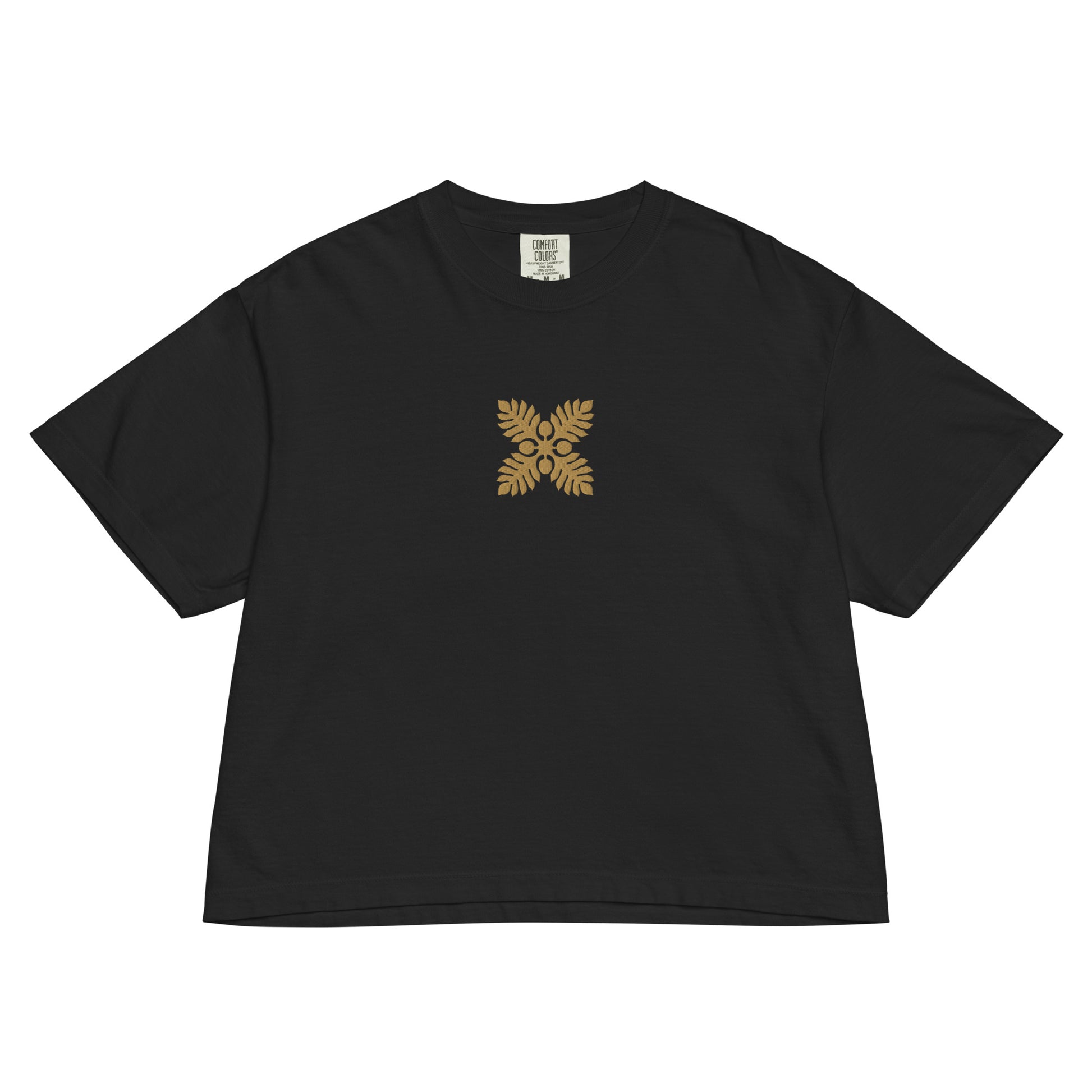 Embroidered Hawaiian Breadfruit Quilt Boxy Tee – Premium Cotton by Bits of Aloha-T-Shirt-Bits of Aloha