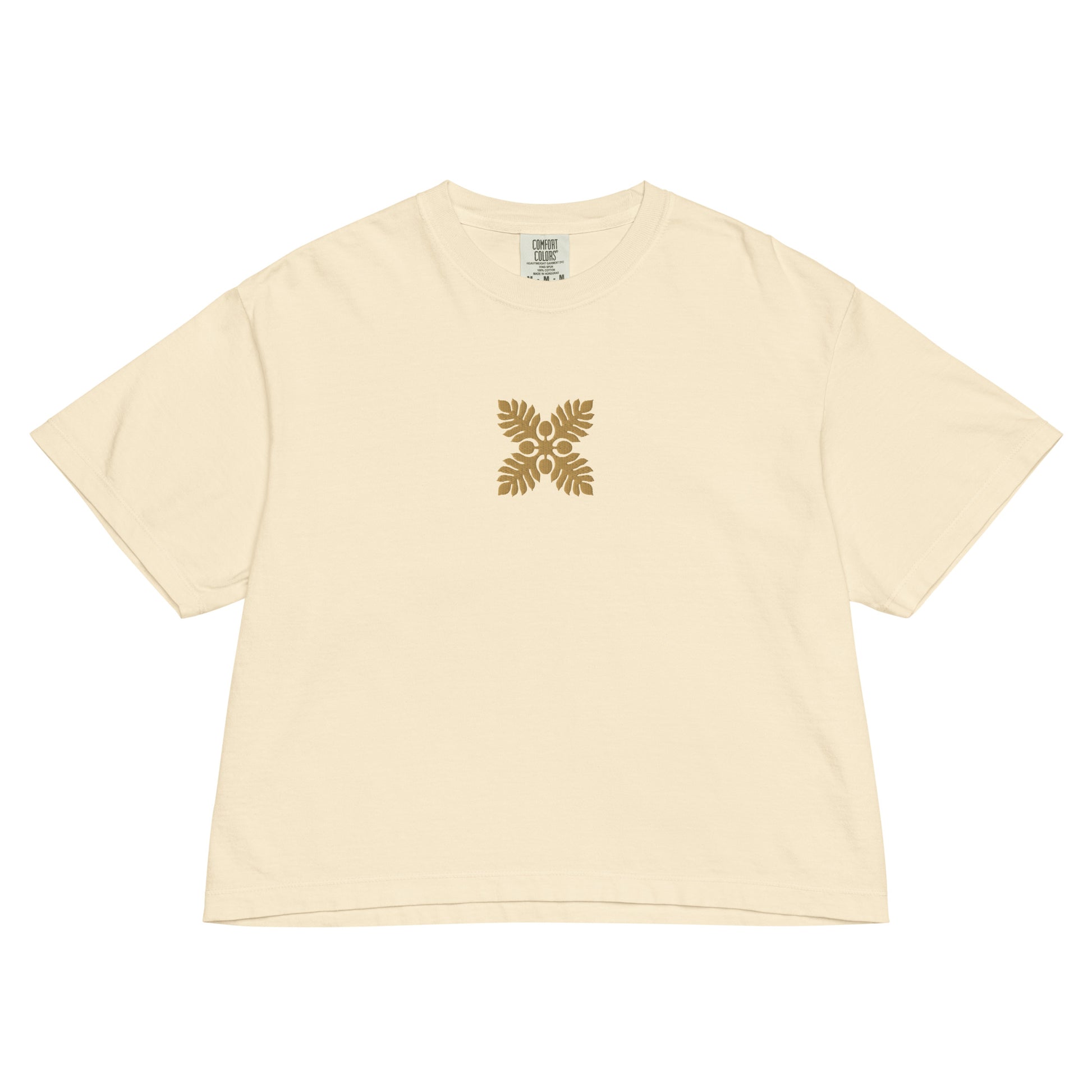 Embroidered Hawaiian Breadfruit Quilt Boxy Tee – Premium Cotton by Bits of Aloha-T-Shirt-Bits of Aloha