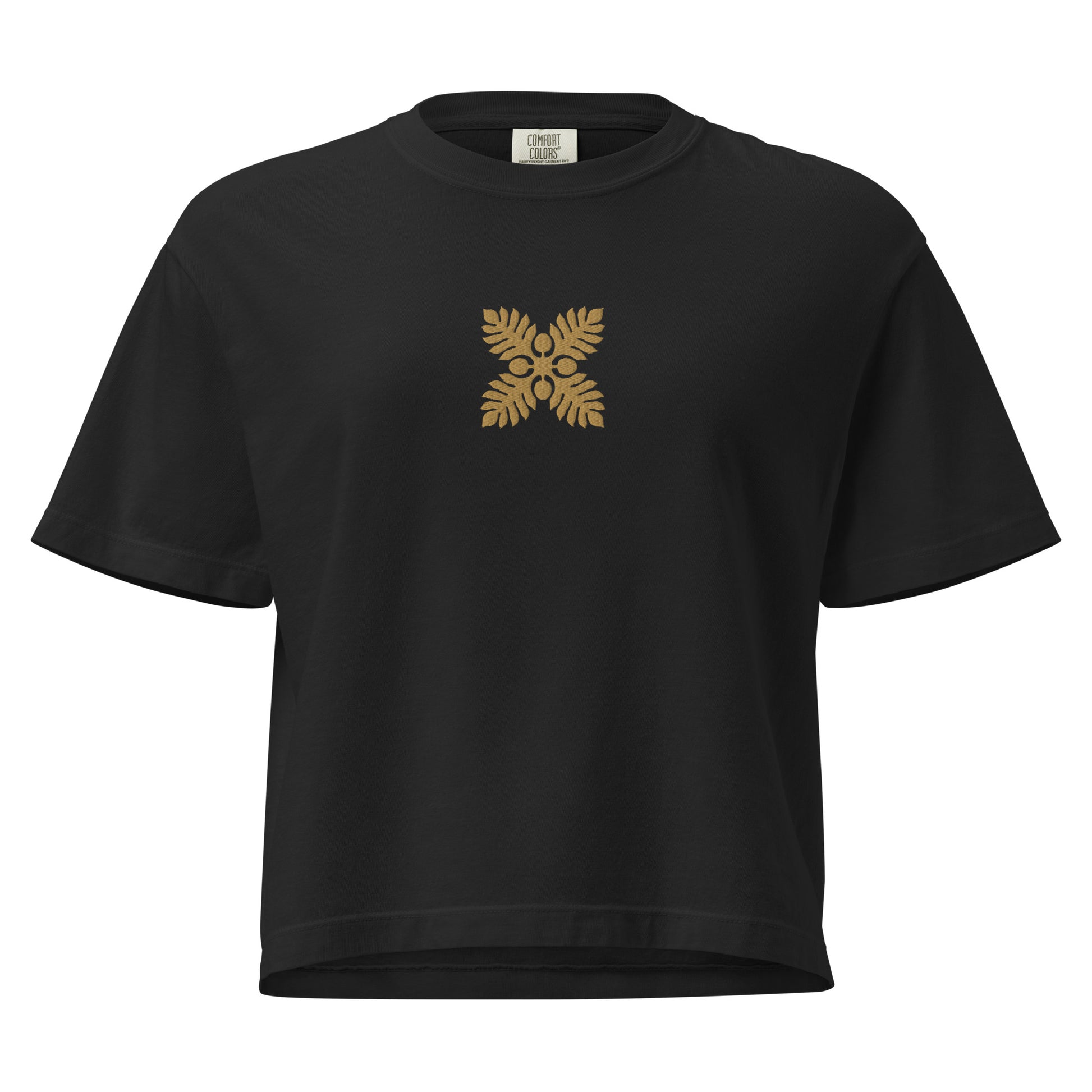 Embroidered Hawaiian Breadfruit Quilt Boxy Tee – Premium Cotton by Bits of Aloha-T-Shirt-Bits of Aloha