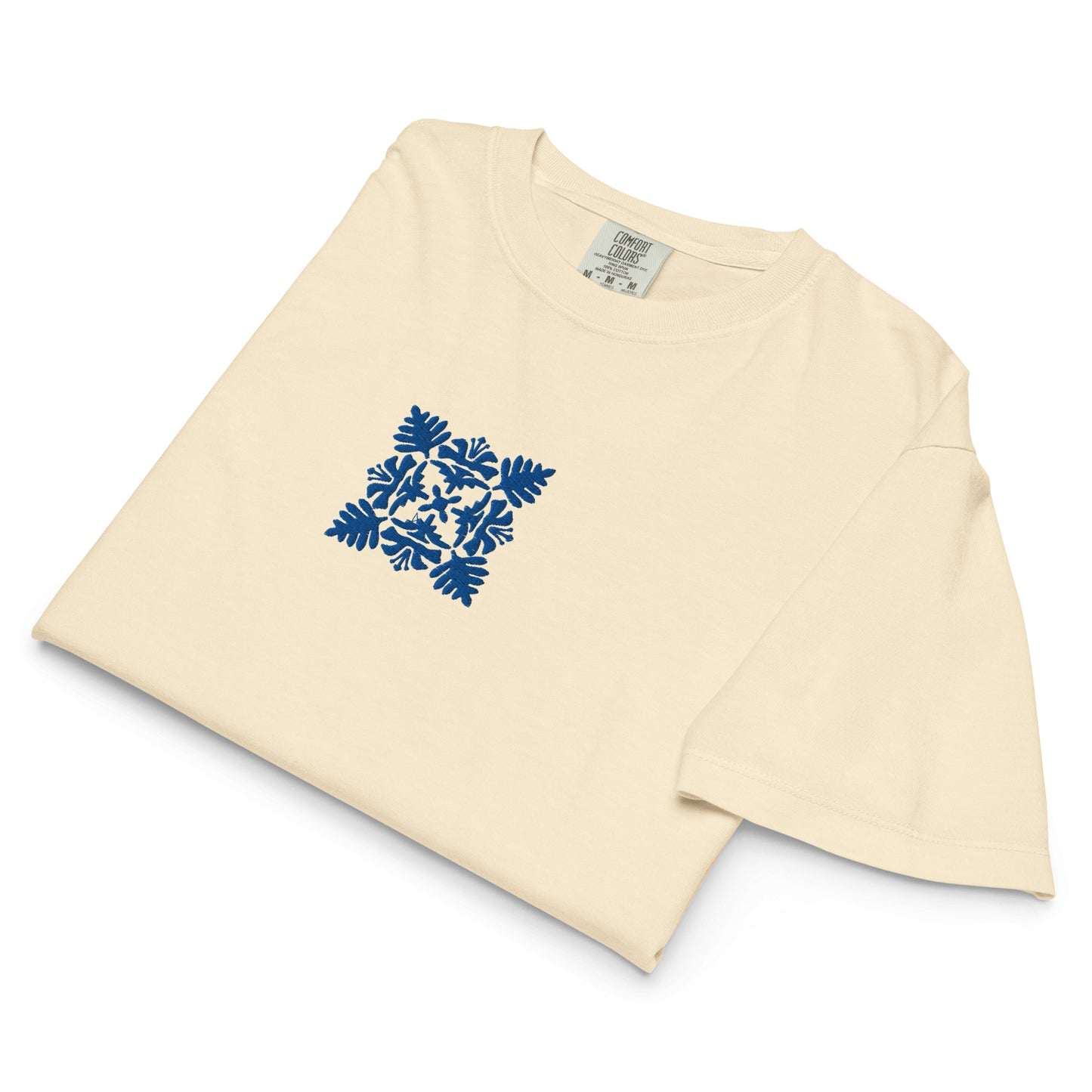Embroidered Hawaiian Royal Blue Quilt Boxy Tee – Premium Cotton by Bits of Aloha-T-Shirt-Bits of Aloha