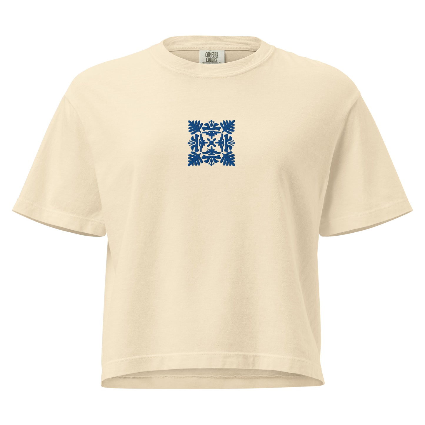 Embroidered Hawaiian Royal Blue Quilt Boxy Tee – Premium Cotton by Bits of Aloha-T-Shirt-Bits of Aloha