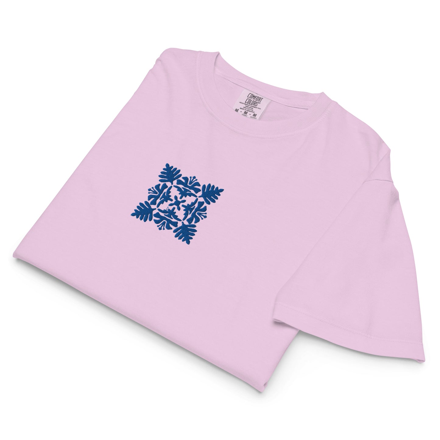 Embroidered Hawaiian Royal Blue Quilt Boxy Tee – Premium Cotton by Bits of Aloha-T-Shirt-Bits of Aloha