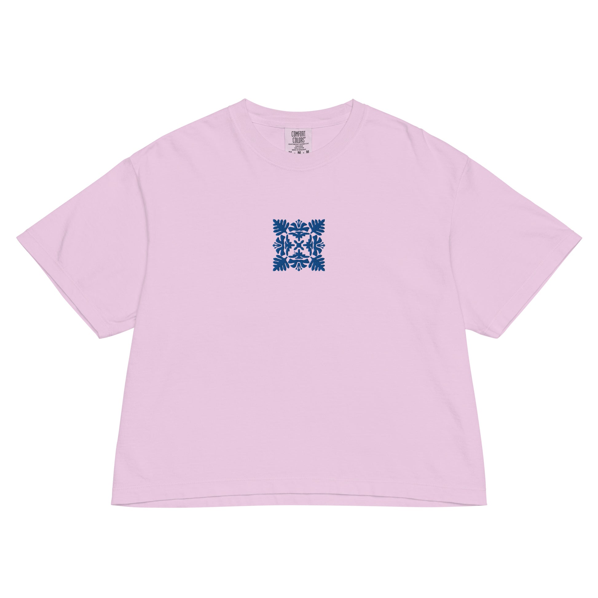 Embroidered Hawaiian Royal Blue Quilt Boxy Tee – Premium Cotton by Bits of Aloha-T-Shirt-Bits of Aloha