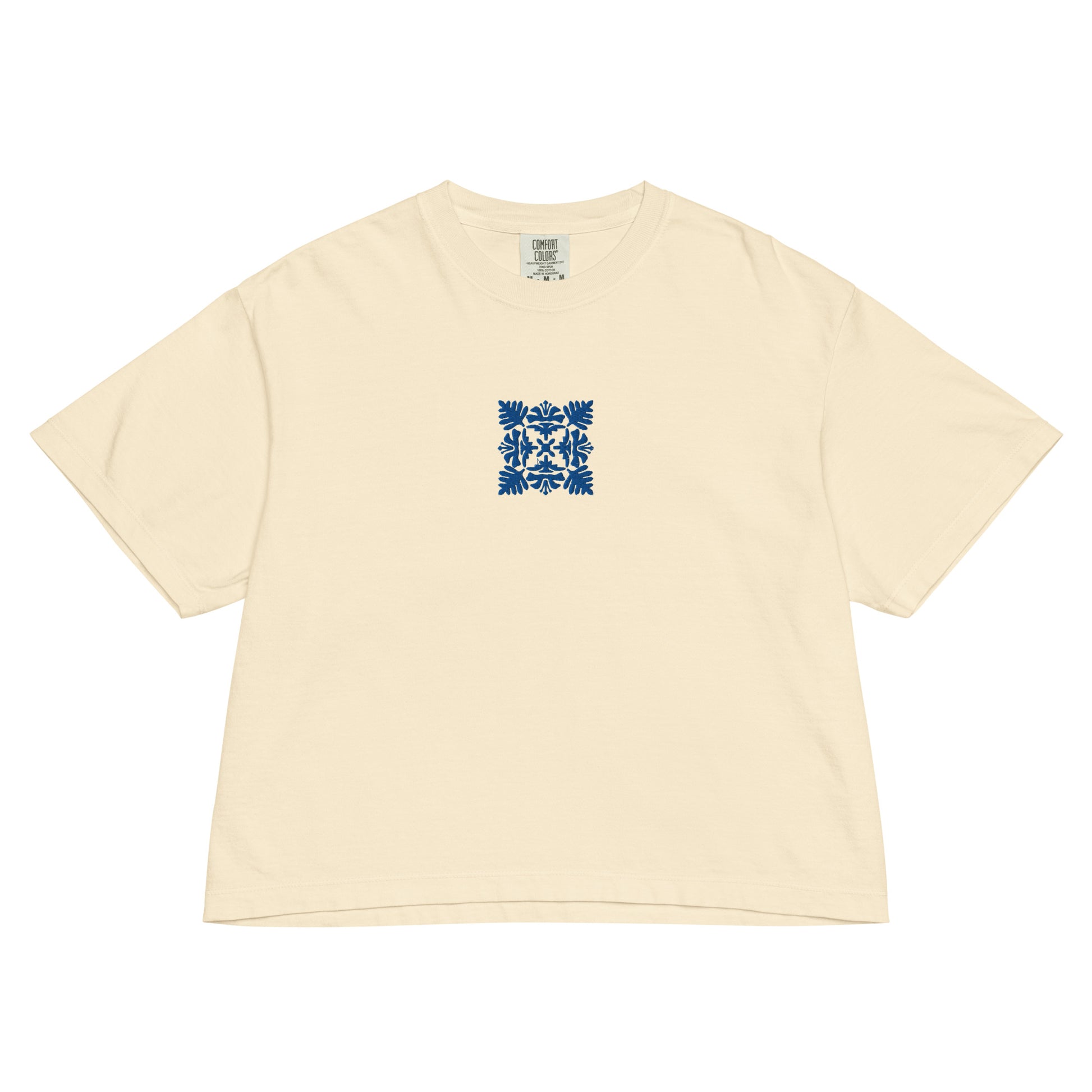 Embroidered Hawaiian Royal Blue Quilt Boxy Tee – Premium Cotton by Bits of Aloha-T-Shirt-Bits of Aloha